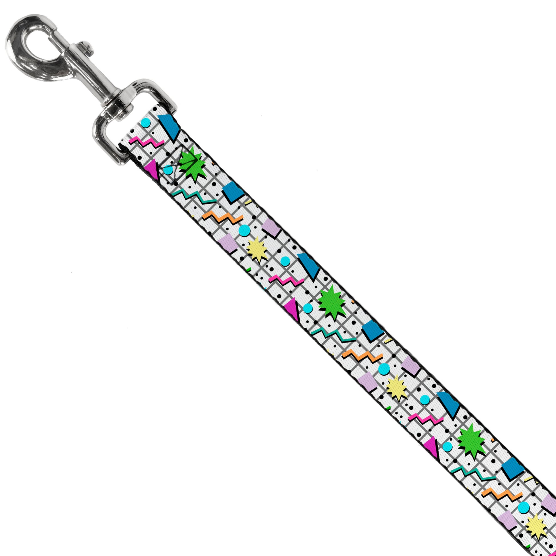 Dog Leash - 90s Nineties Grid Pattern Vibrant Gray/Multi Color Dog Leashes Buckle-Down