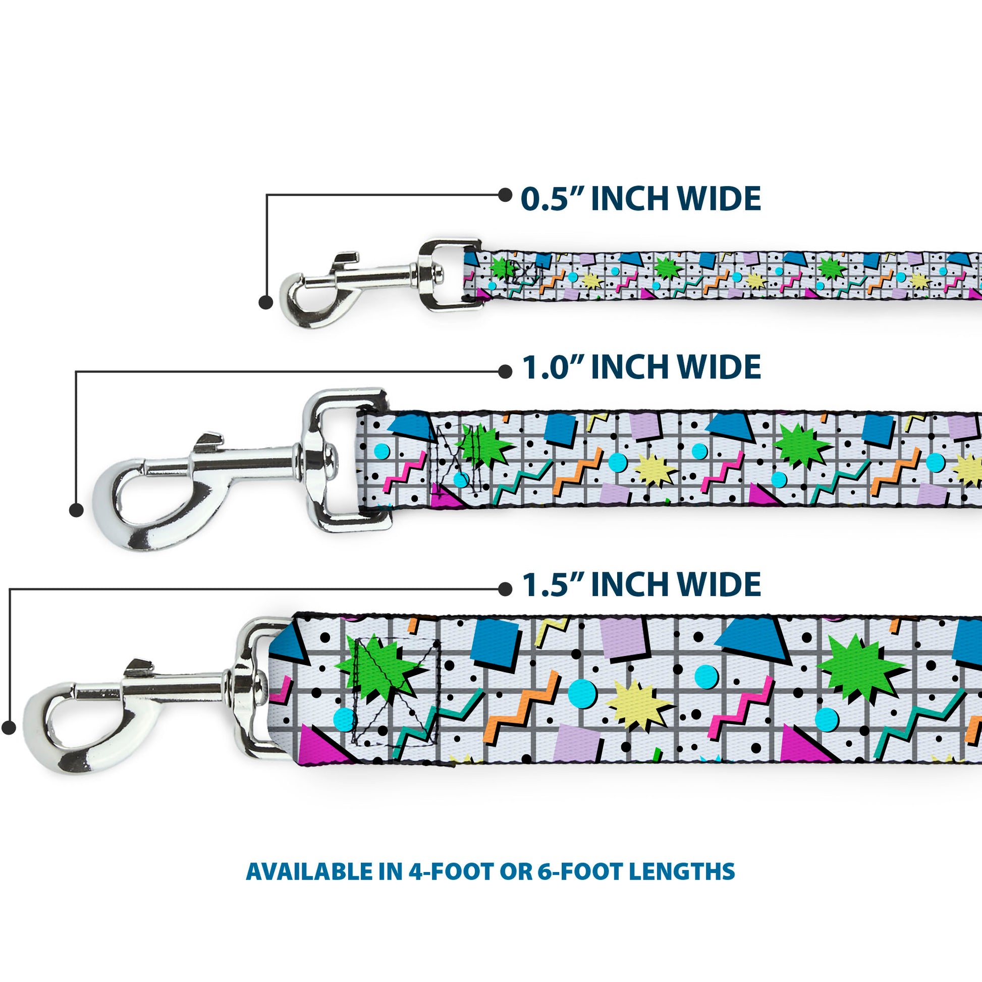 Dog Leash - 90s Nineties Grid Pattern Vibrant Gray/Multi Color Dog Leashes Buckle-Down