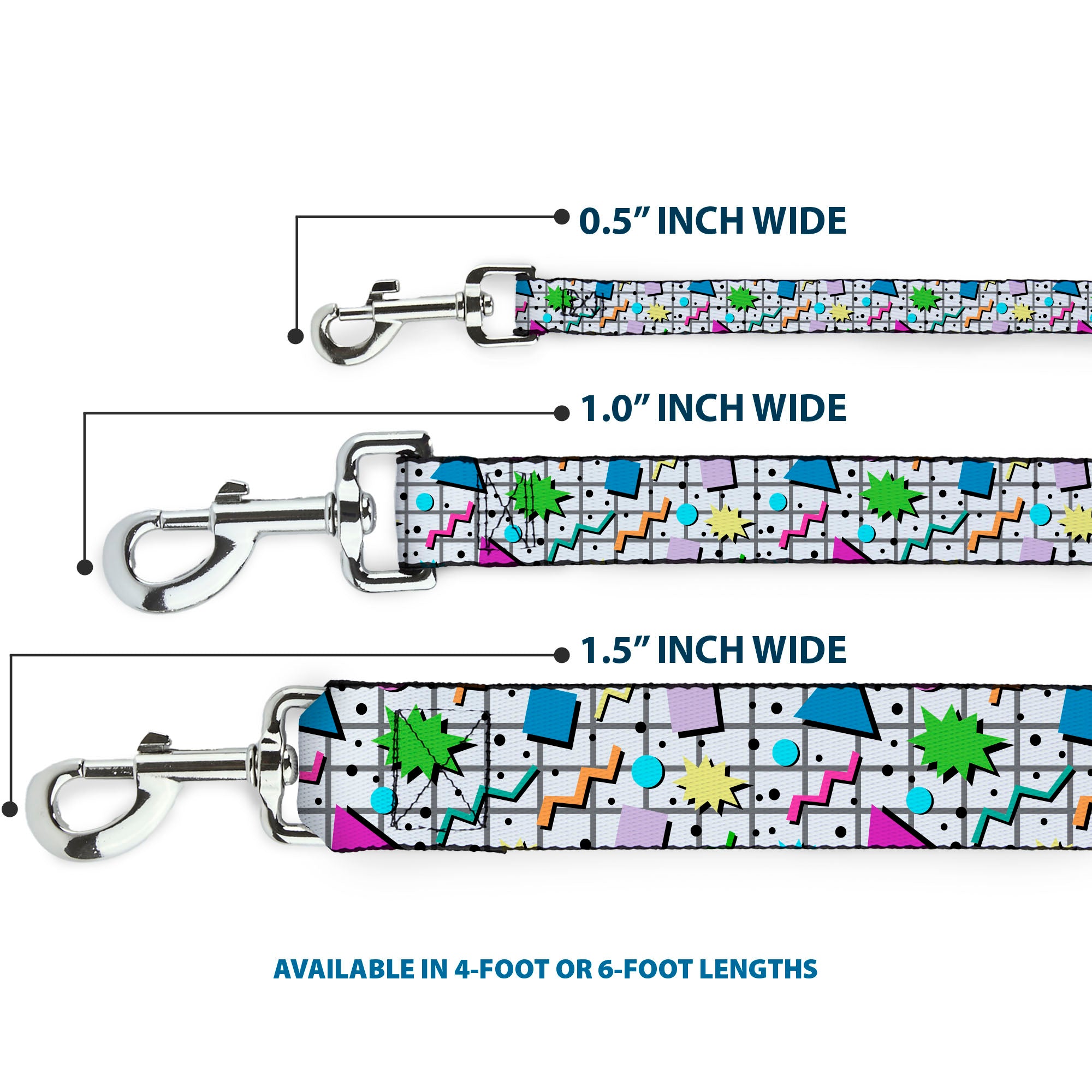 Dog Leash - 90s Nineties Grid Pattern Vibrant Gray/Multi Color Dog Leashes Buckle-Down