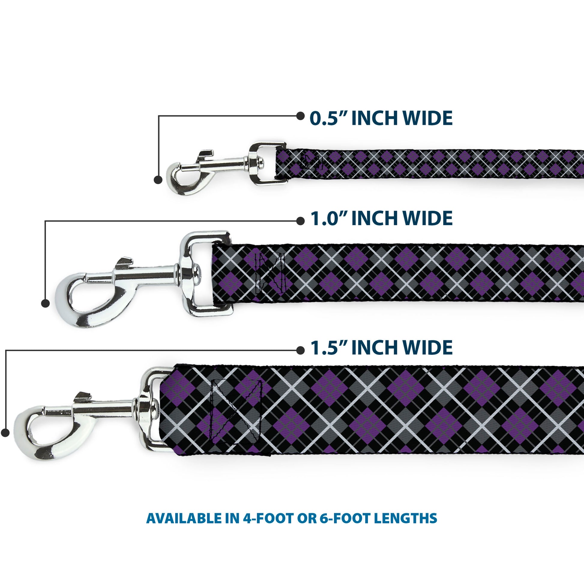 Dog Leash - Argyle Black/Gray/Purple Dog Leashes Buckle-Down