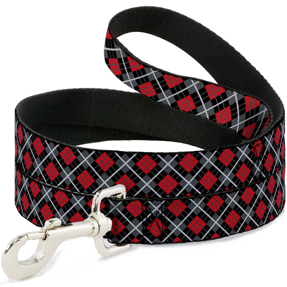 Dog Leash - Argyle Black/Gray/Red Dog Leashes Buckle-Down