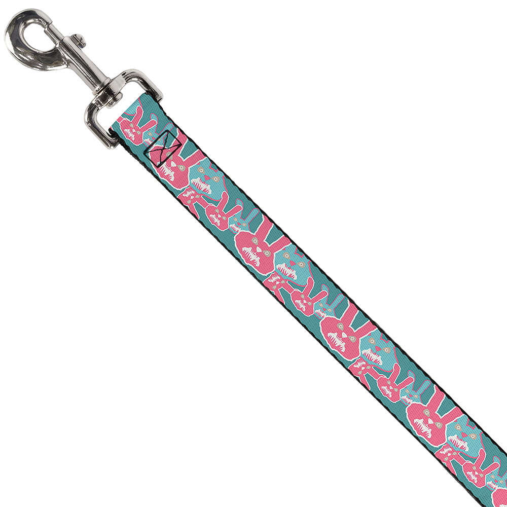 Dog Leash - Angry Bunnies Turquoise/Pinks Dog Leashes Buckle-Down