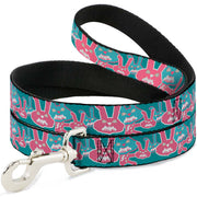 Dog Leash - Angry Bunnies Turquoise/Pinks Dog Leashes Buckle-Down