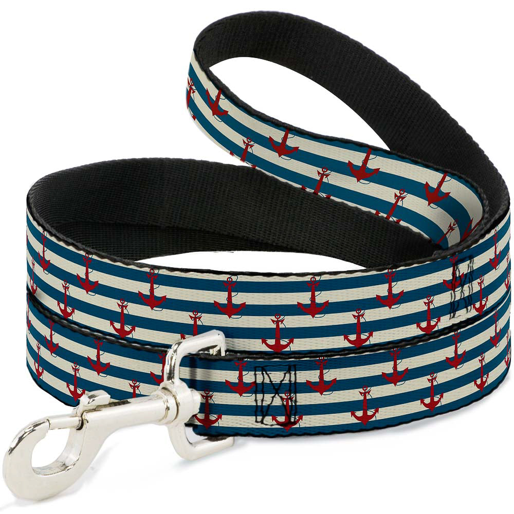 Dog Leash - Anchors w/Stripes White/Blue/Red Dog Leashes Buckle-Down
