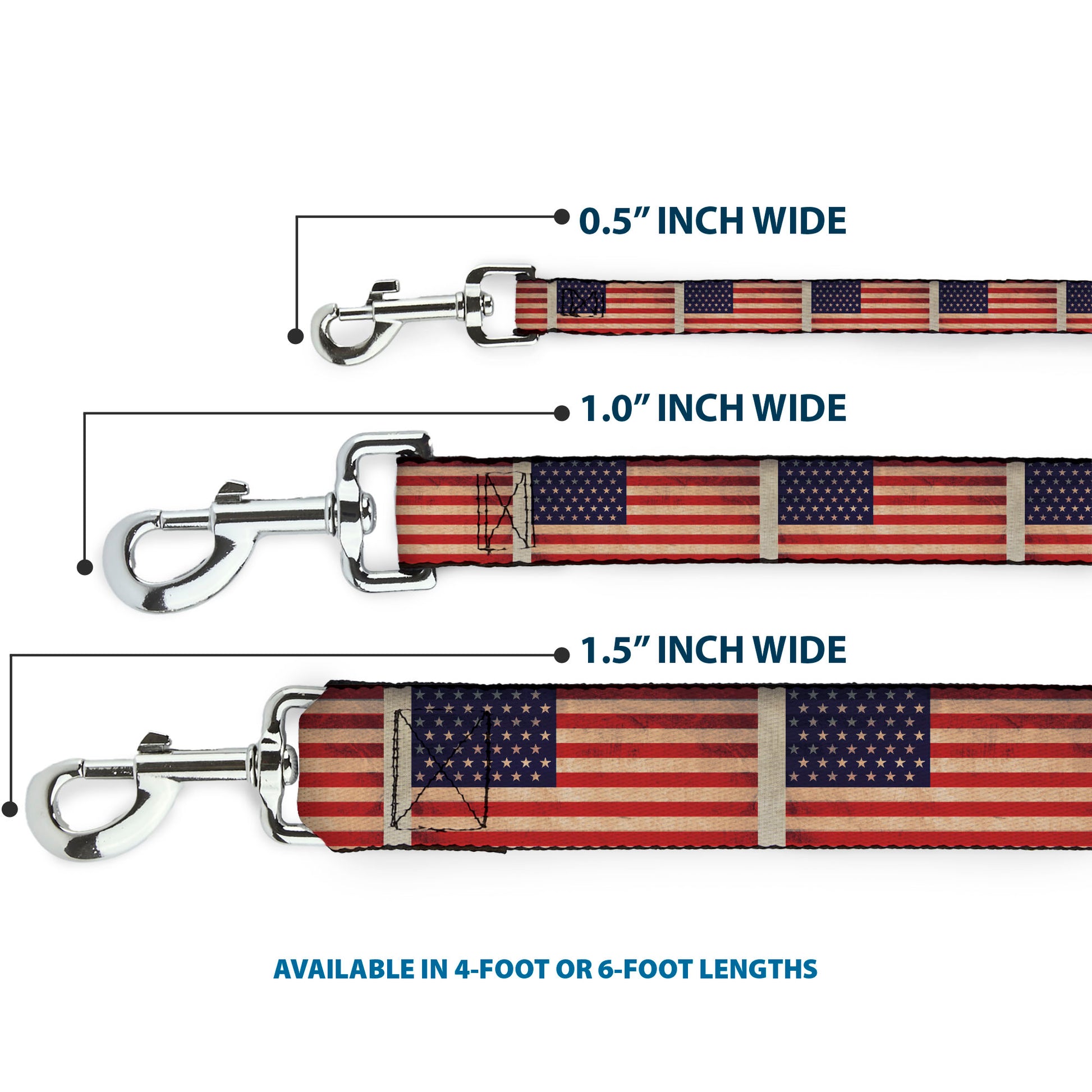 Dog Leash - American Flag Weathered Color Repeat Dog Leashes Buckle-Down