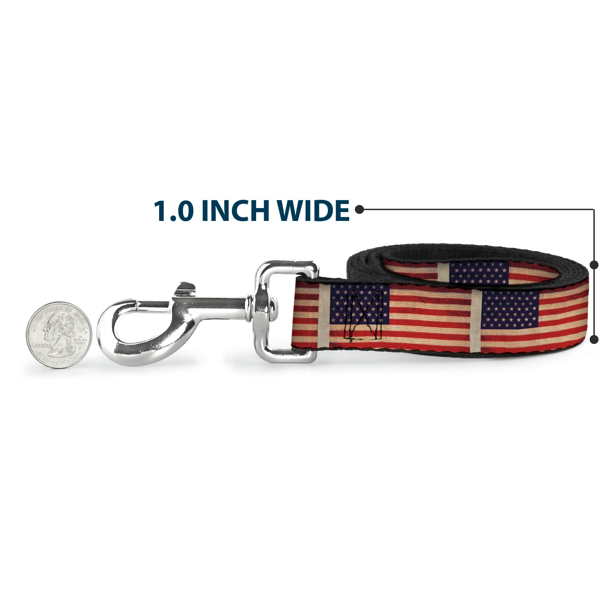 Dog Leash - American Flag Weathered Color Repeat Dog Leashes Buckle-Down