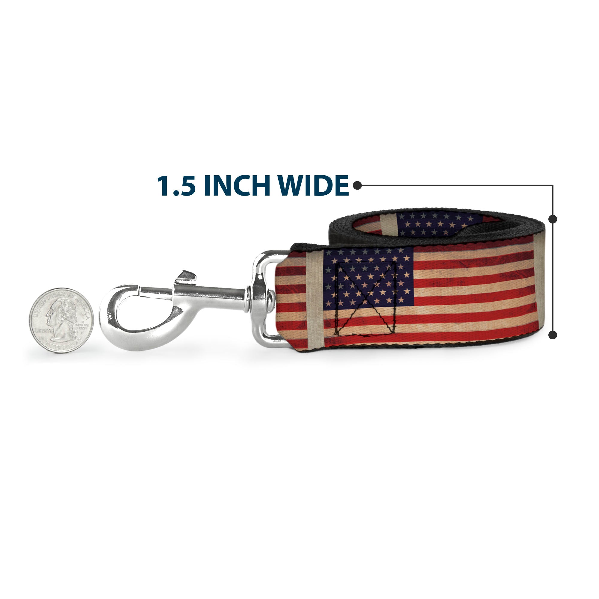 Dog Leash - American Flag Weathered Color Repeat Dog Leashes Buckle-Down