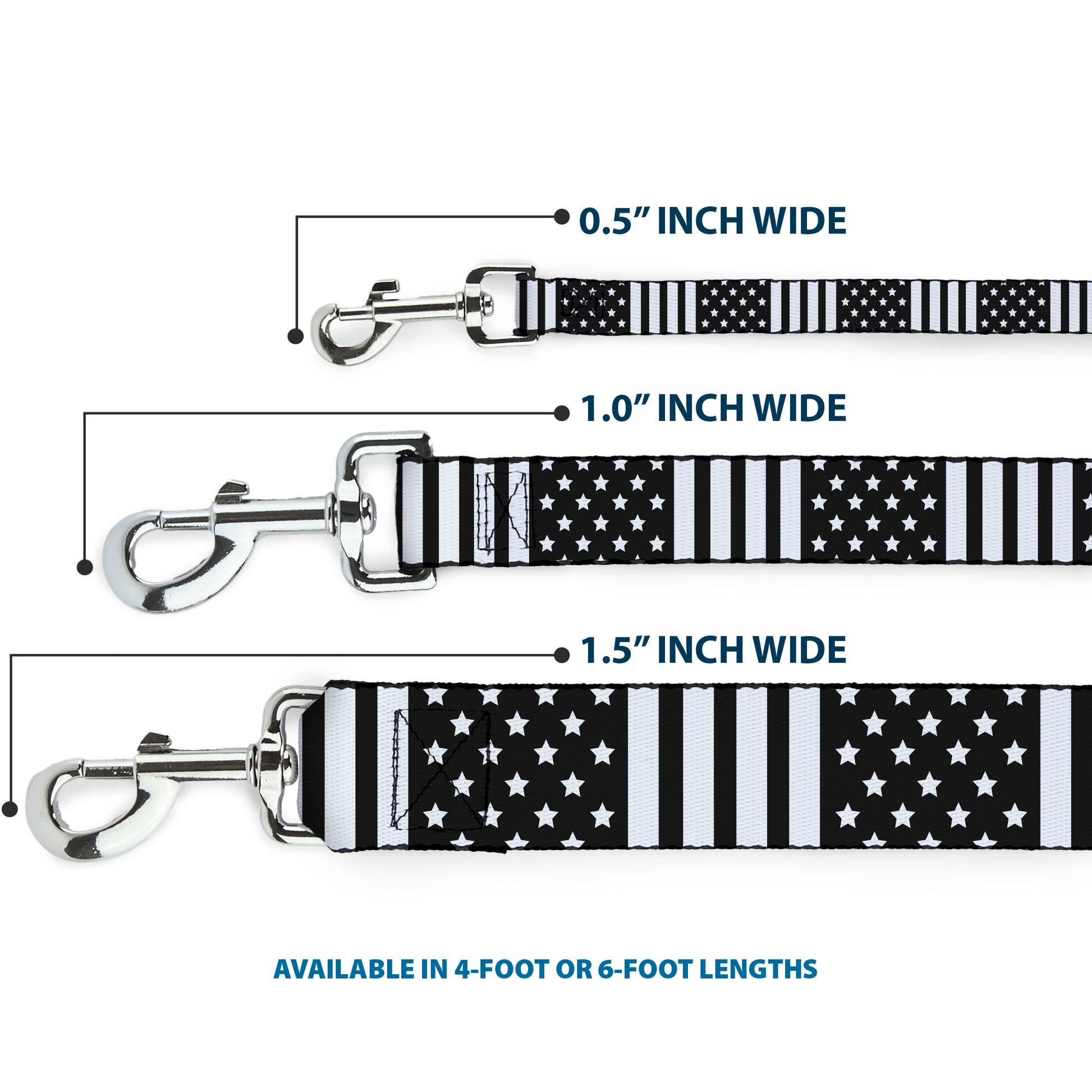 Dog Leash - American Flag CLOSE-UP Black/White Dog Leashes Buckle-Down