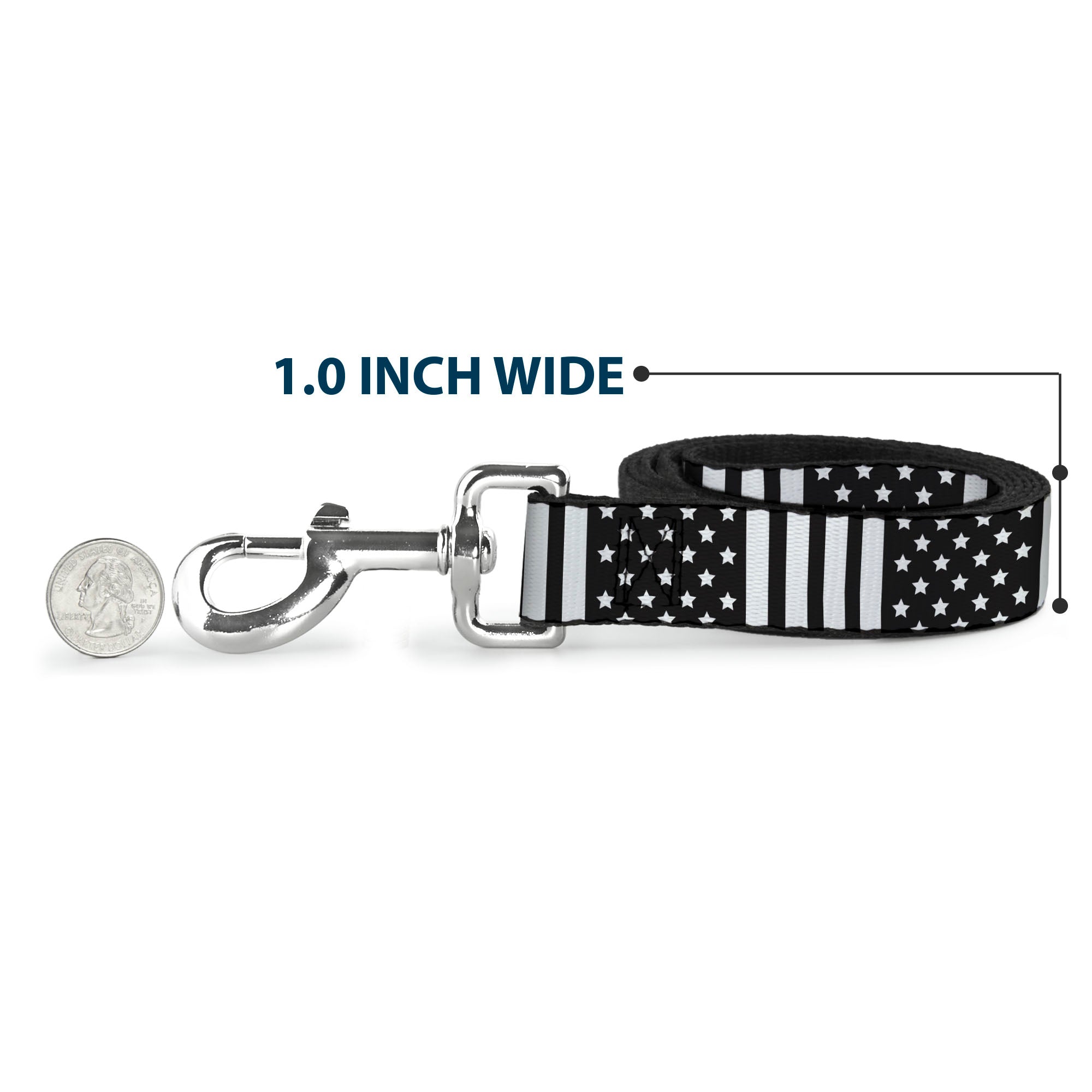 Dog Leash - American Flag CLOSE-UP Black/White Dog Leashes Buckle-Down
