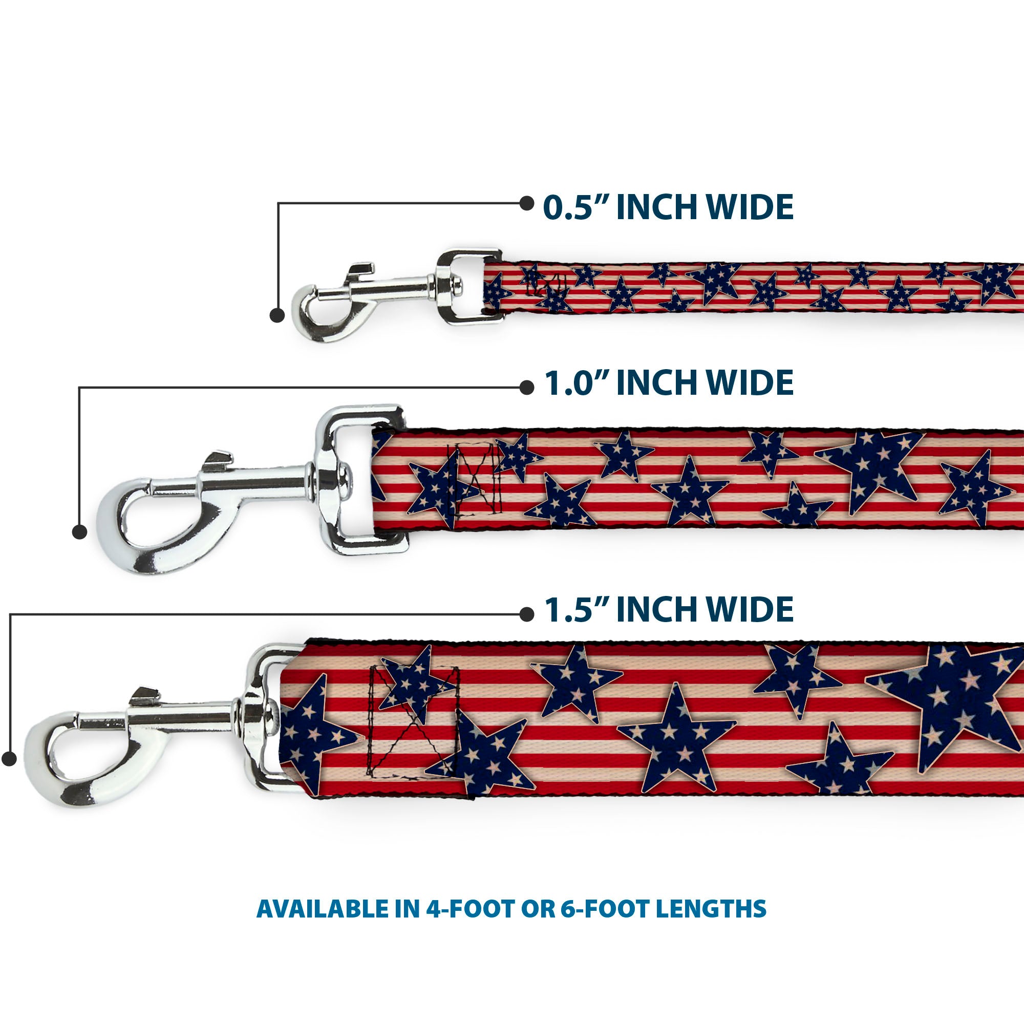 Dog Leash - Americana Stars & Stripes Red/White/Blue/White Dog Leashes Buckle-Down