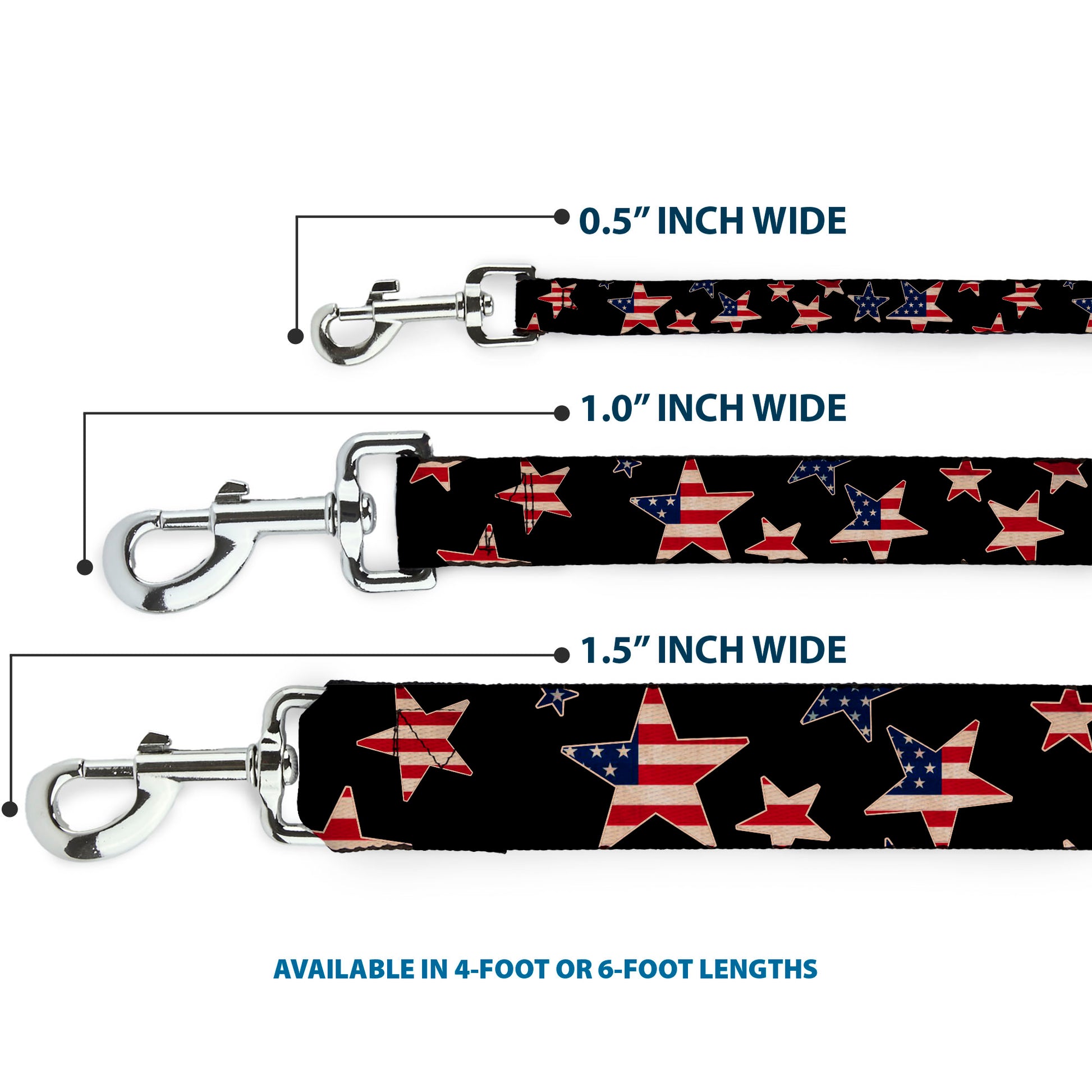 Dog Leash - Americana Stars & Flags Black/Red/White/Blue Dog Leashes Buckle-Down