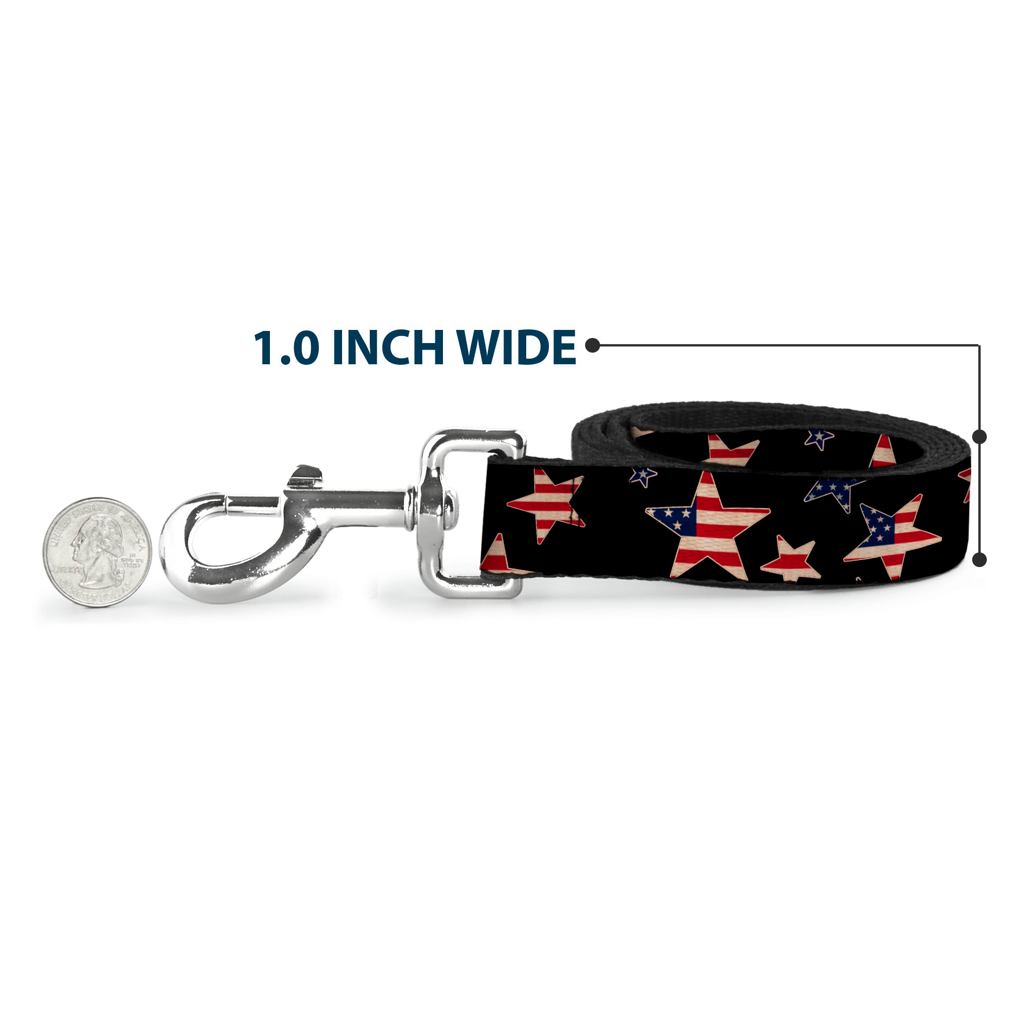 Dog Leash - Americana Stars & Flags Black/Red/White/Blue Dog Leashes Buckle-Down