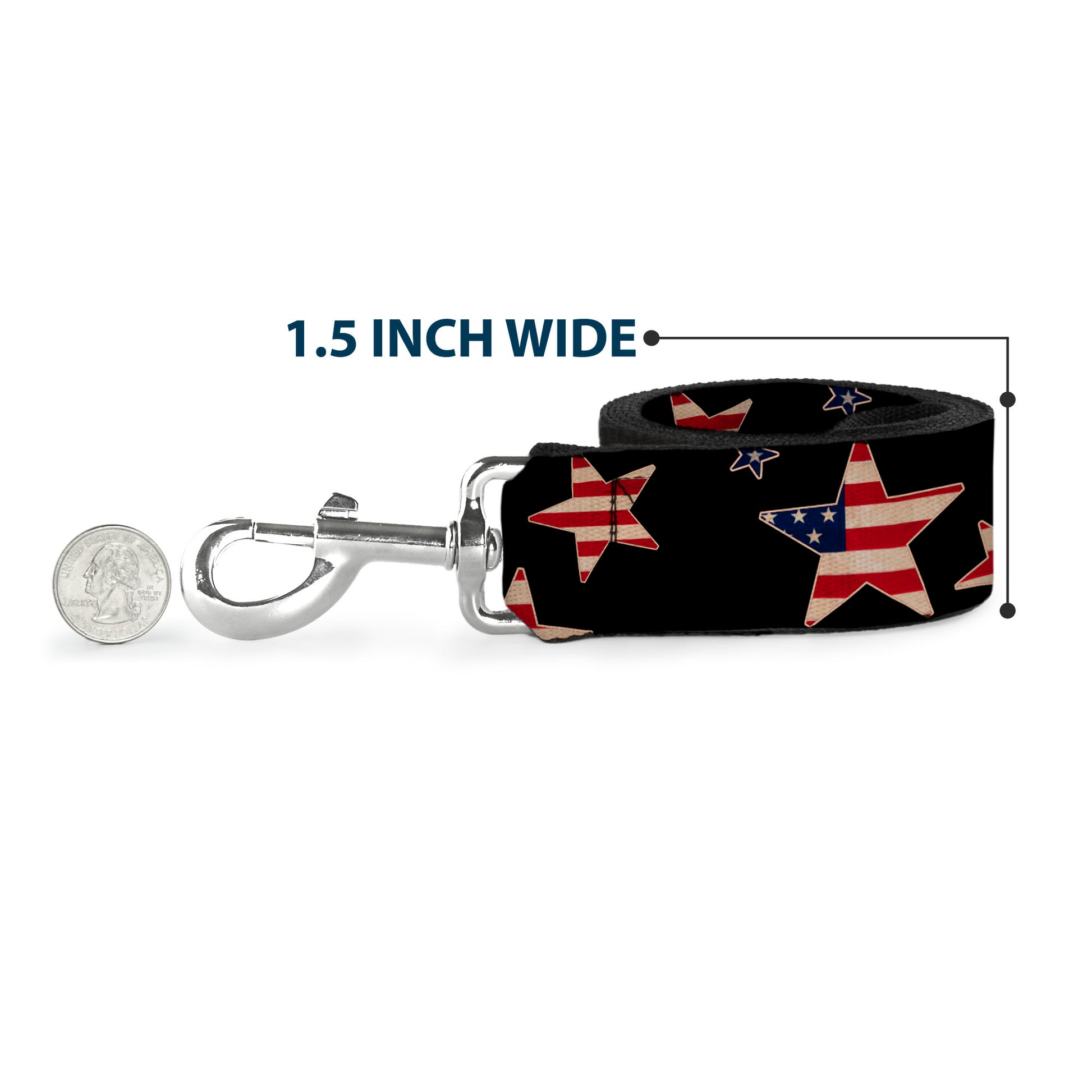 Dog Leash - Americana Stars & Flags Black/Red/White/Blue Dog Leashes Buckle-Down