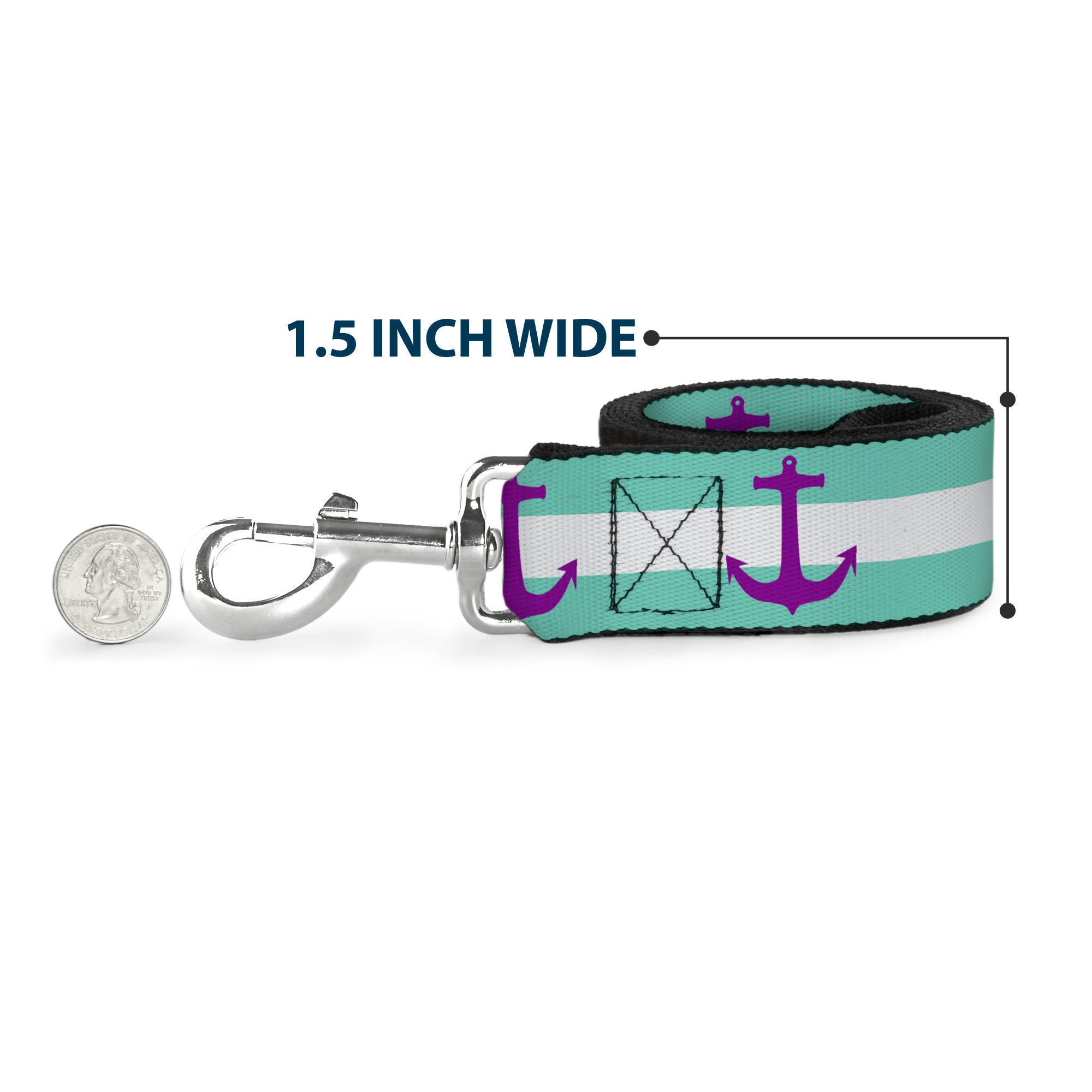 Dog Leash - Anchor/Stripe Teal/White/Purple Dog Leashes Buckle-Down