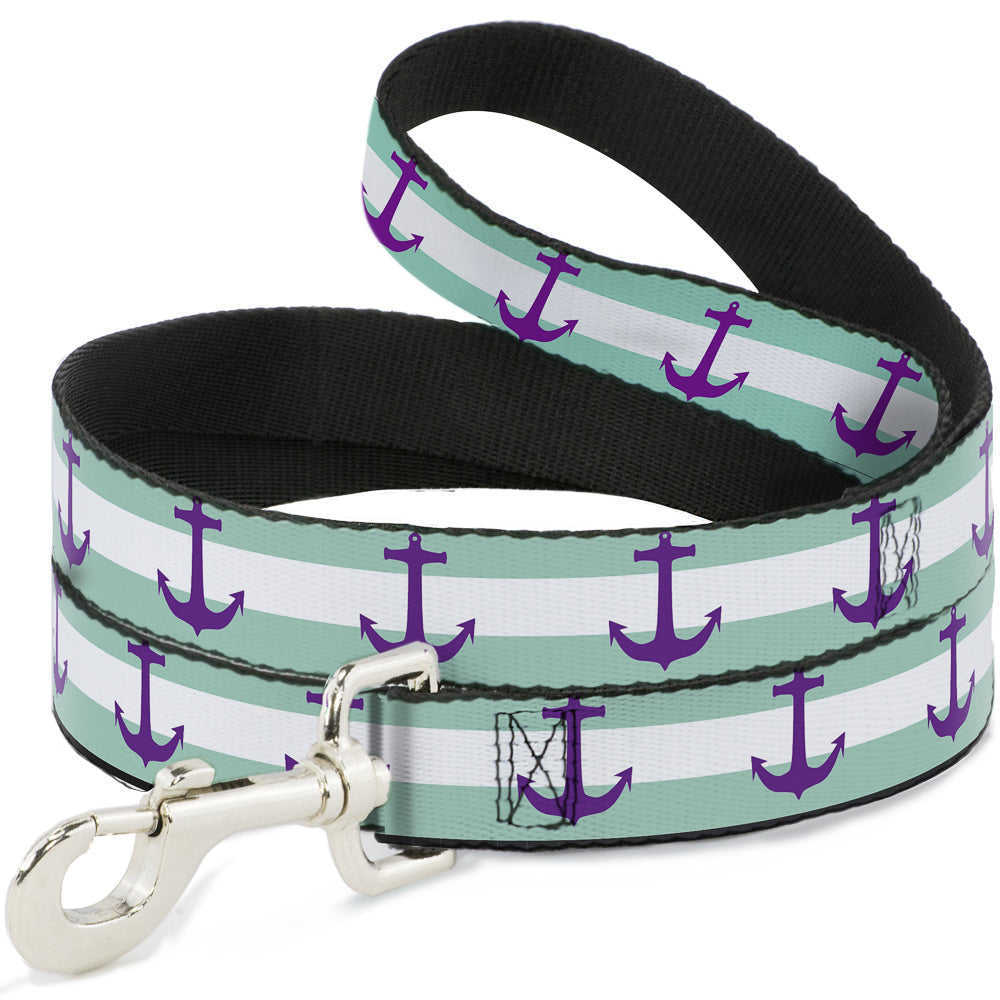 Dog Leash - Anchor/Stripe Teal/White/Purple Dog Leashes Buckle-Down