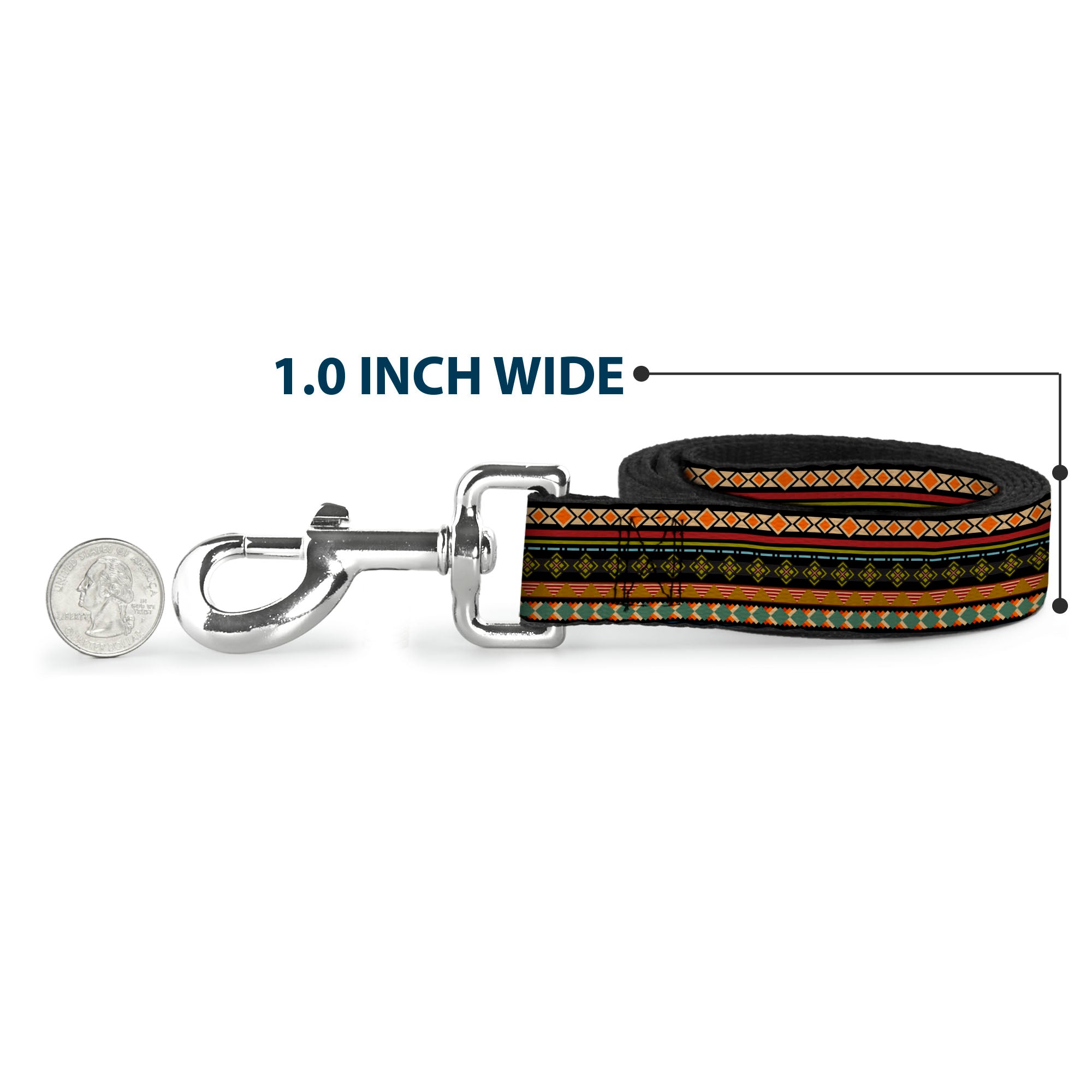 Dog Leash - Aztec5 Reds/Blues/Greens/Yellows Dog Leashes Buckle-Down