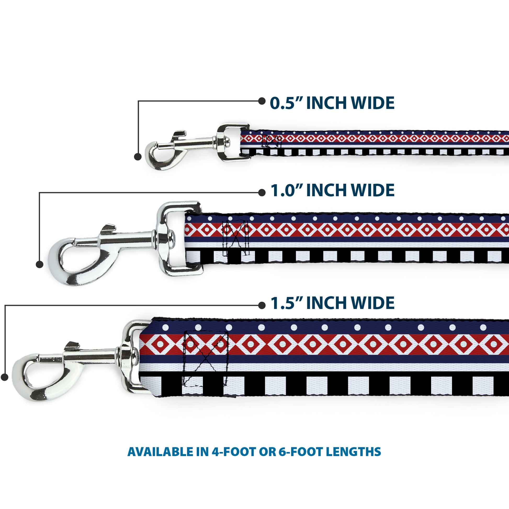 Dog Leash - Aztec13 White/Navy/Red/Black Dog Leashes Buckle-Down