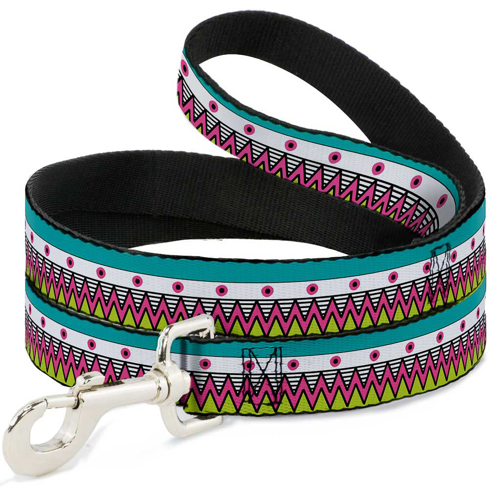 Dog Leash - Aztec 14 Seafoam Green/White/Pink/Lime Green/Black Dog Leashes Buckle-Down
