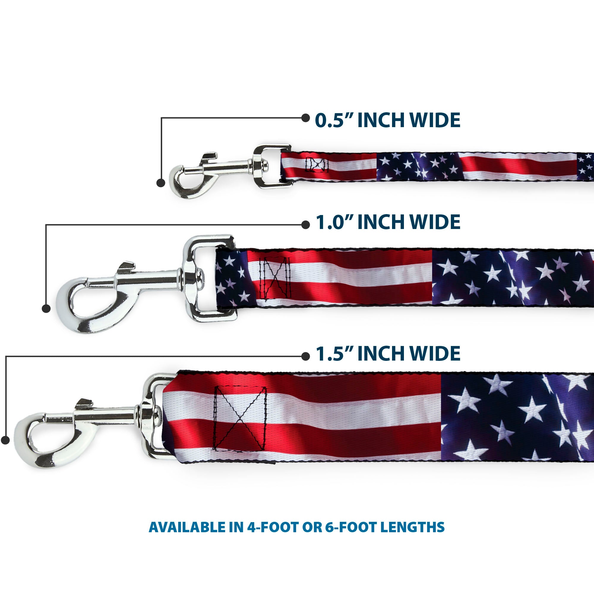 Dog Leash - American Flag Vivid CLOSE-UP Dog Leashes Buckle-Down