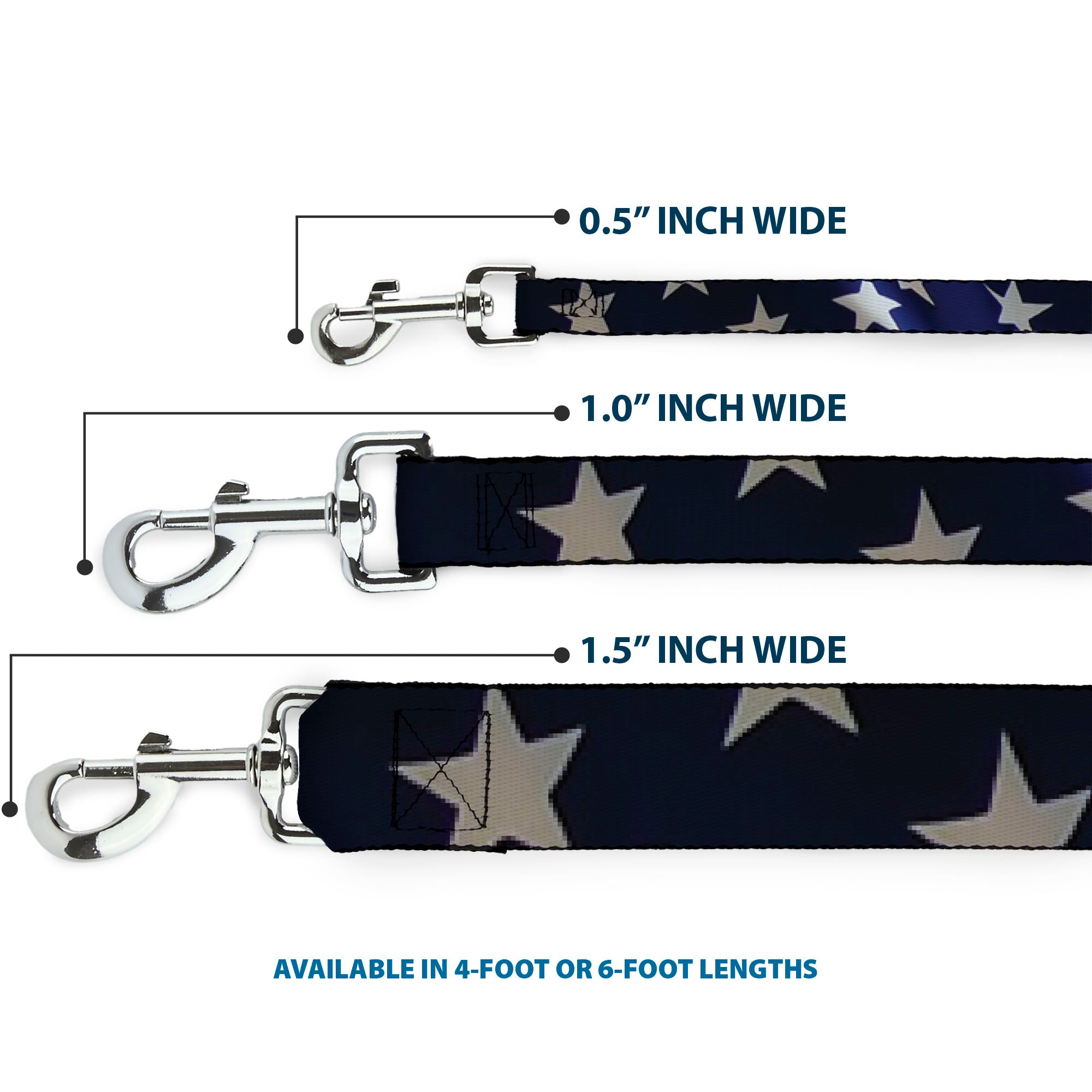 Dog Leash - American Flag Vivid Stars CLOSE-UP Blue/White Dog Leashes Buckle-Down