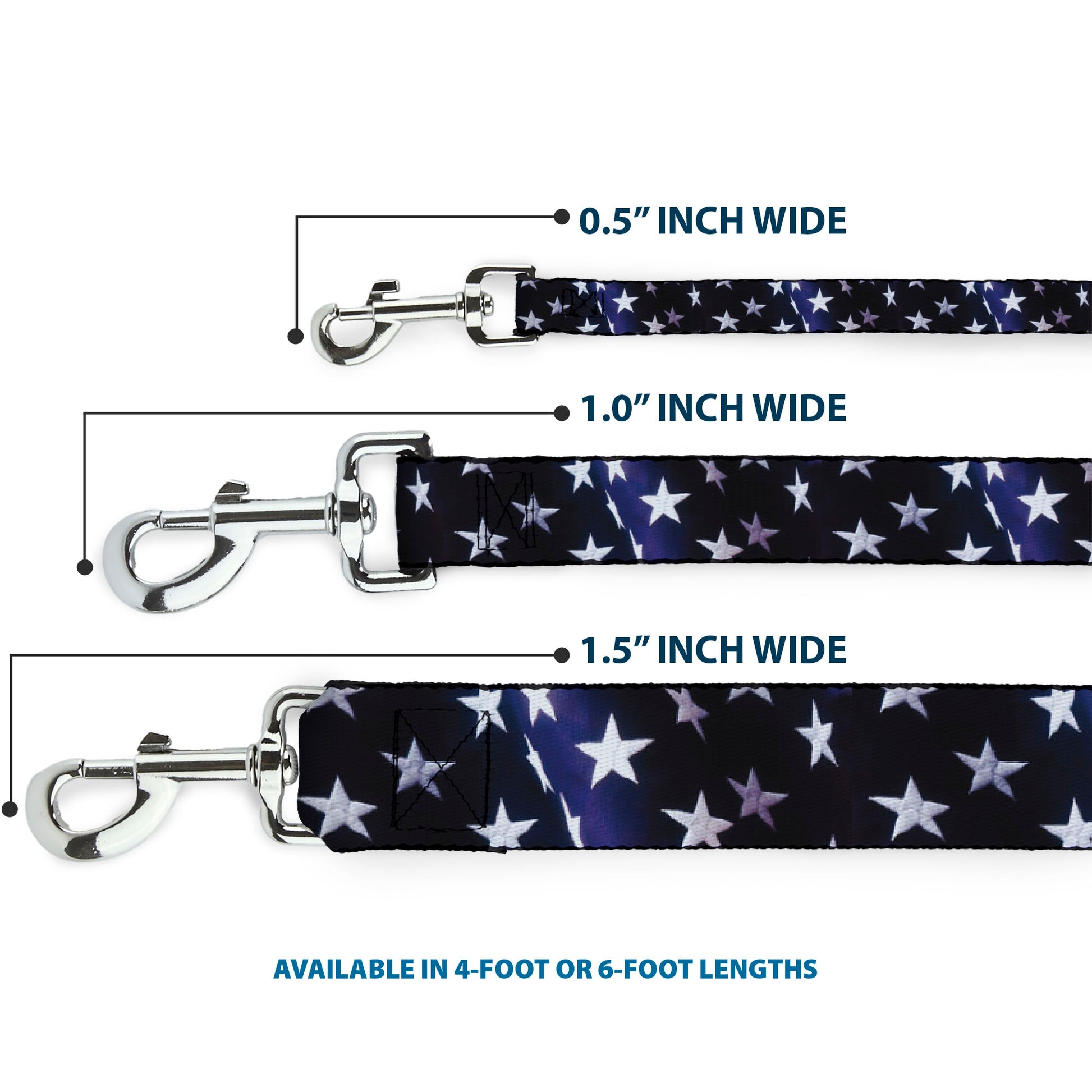 Dog Leash - American Flag Vivid Stars Blue/White Dog Leashes Buckle-Down