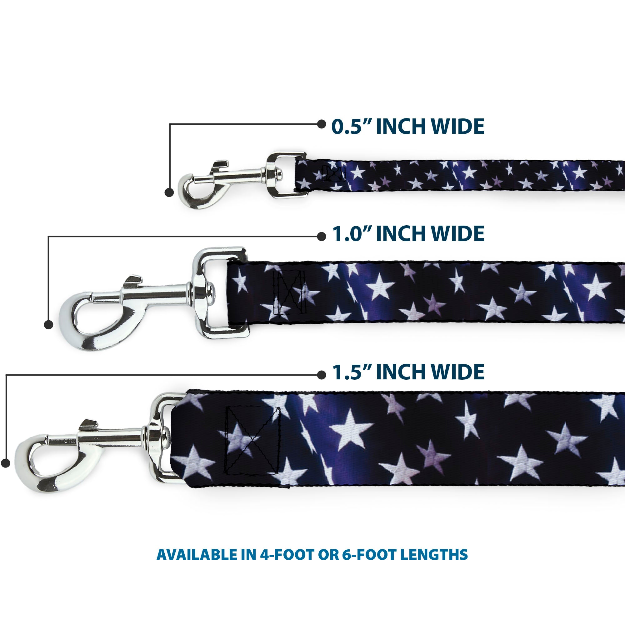 Dog Leash - American Flag Vivid Stars Blue/White Dog Leashes Buckle-Down