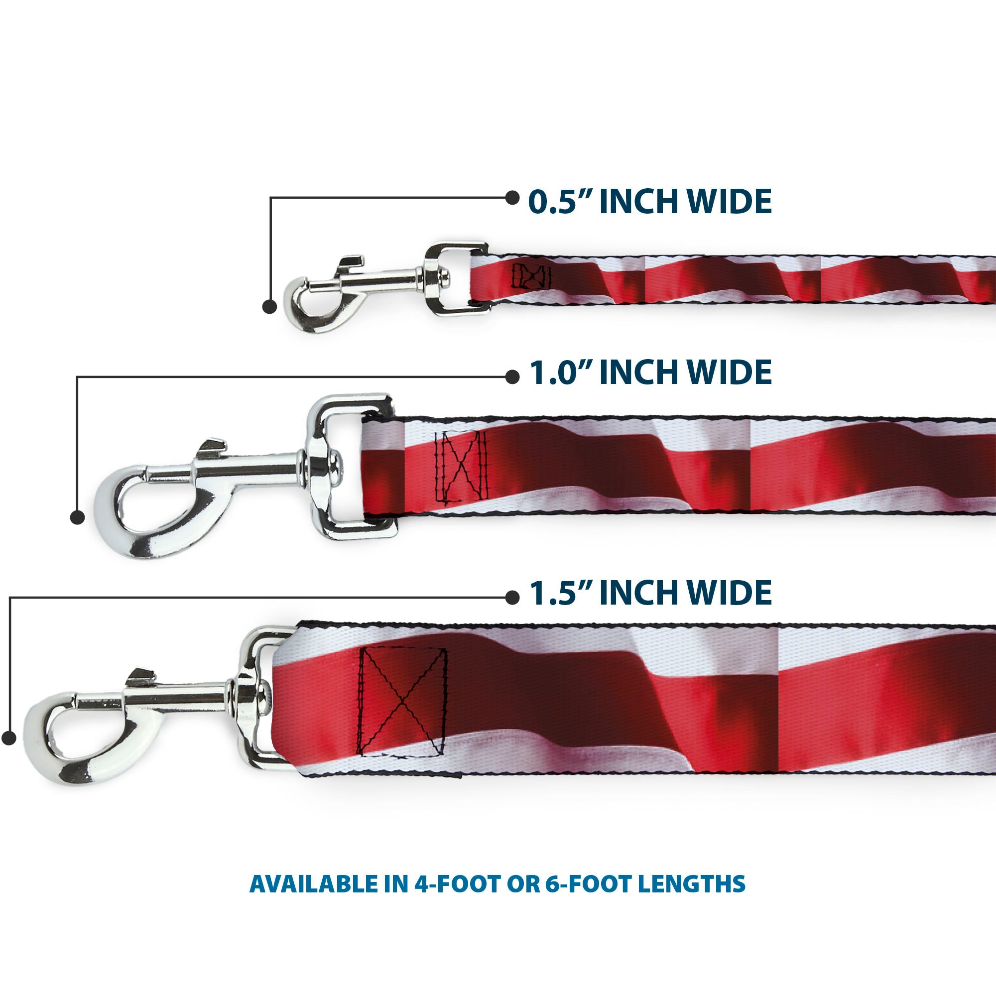 Dog Leash - American Flag Vivid Stripes CLOSE-UP Red/White Dog Leashes Buckle-Down