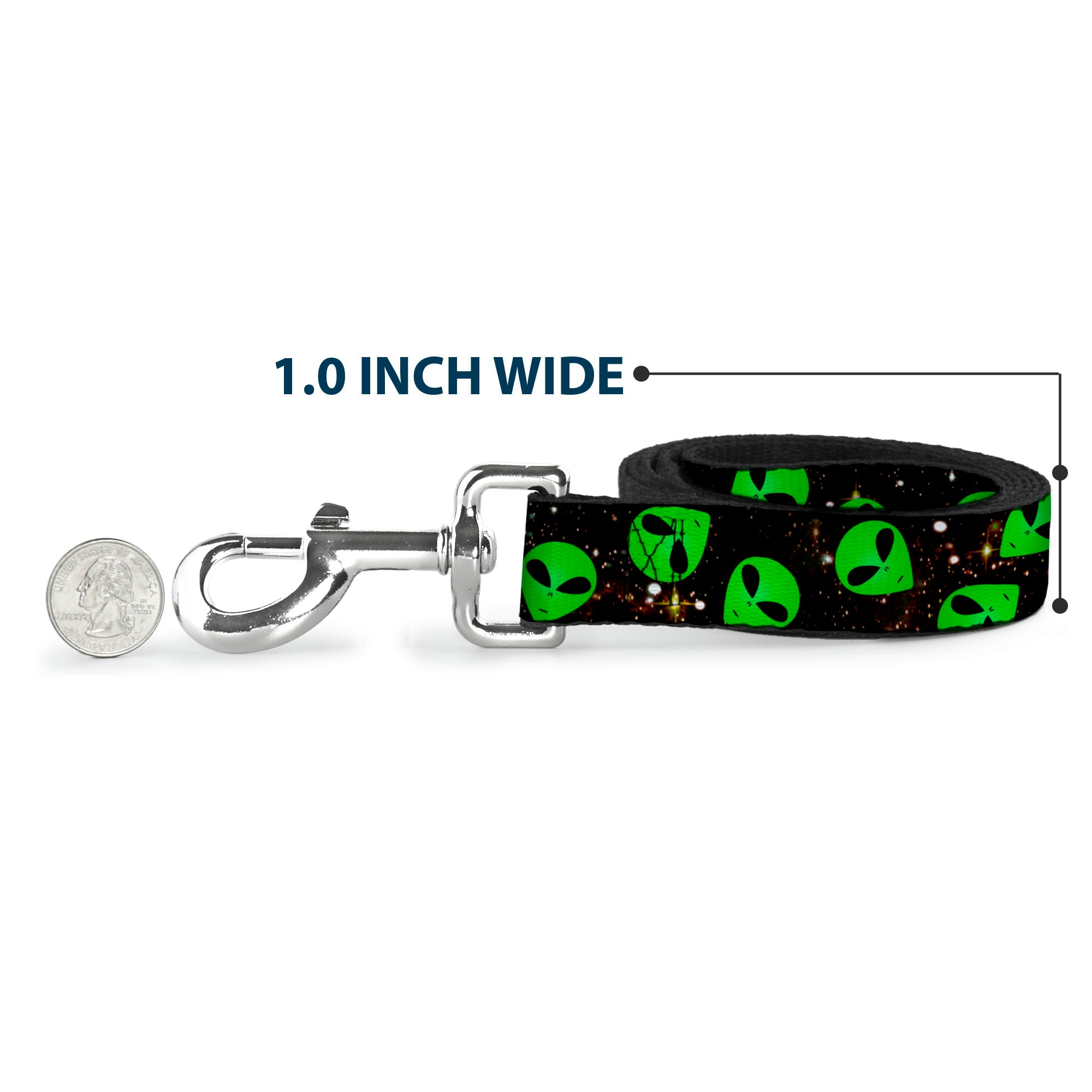 Dog Leash - Aliens Head Scattered Galaxy2/Green/Black Dog Leashes Buckle-Down