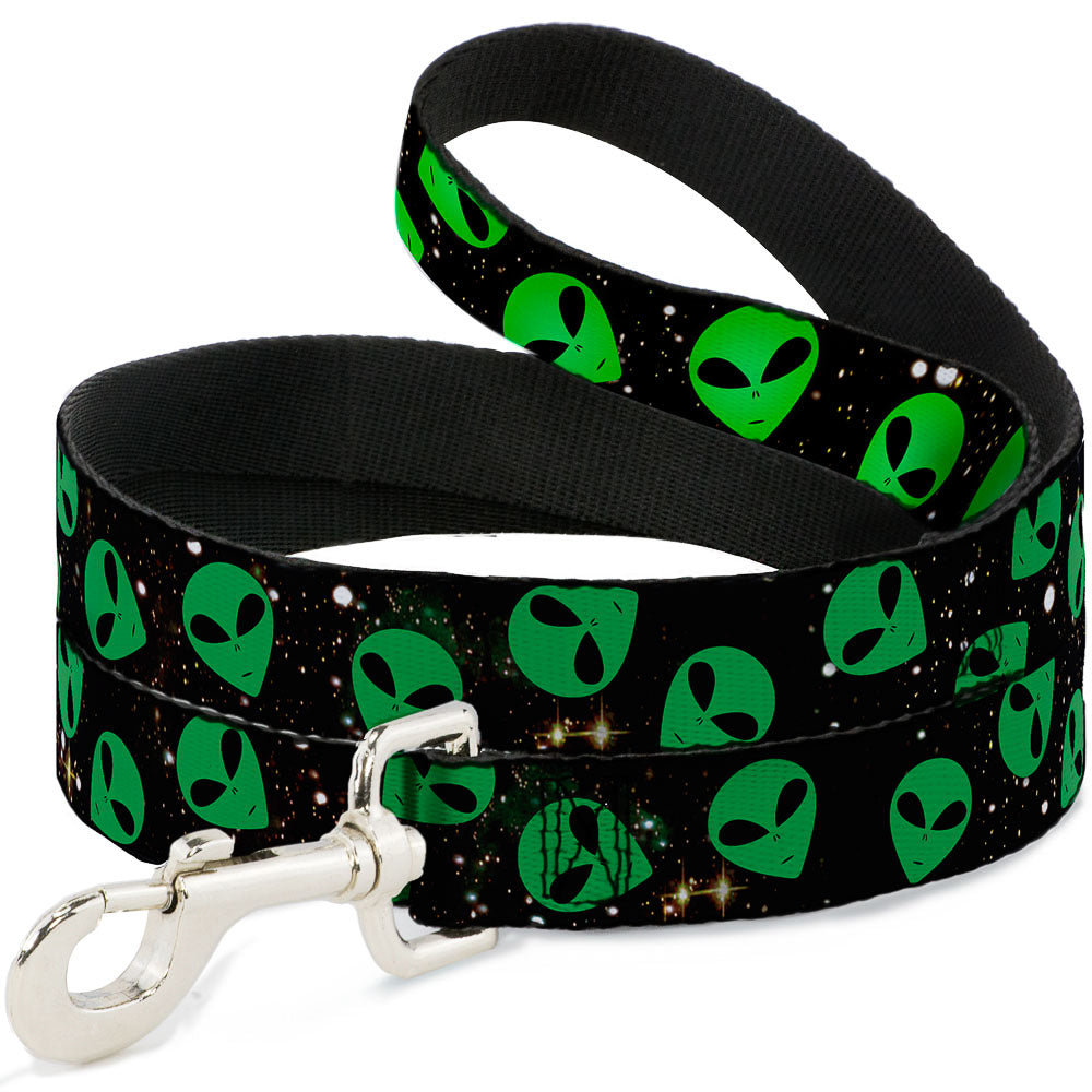 Dog Leash - Aliens Head Scattered Galaxy2/Green/Black Dog Leashes Buckle-Down