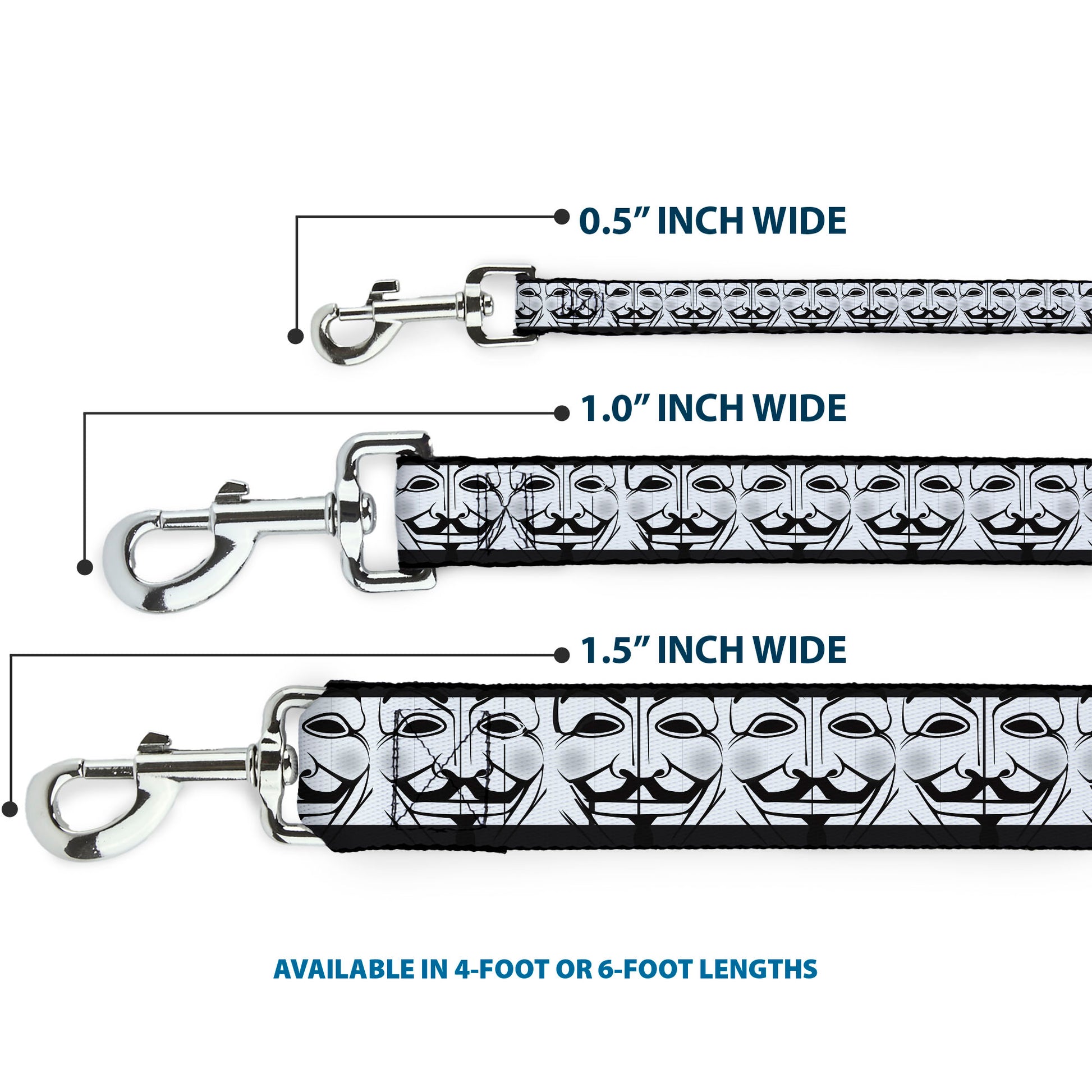 Dog Leash - Anonymous Face CLOSE-UP Repeat White/Black/Gray Dog Leashes Buckle-Down