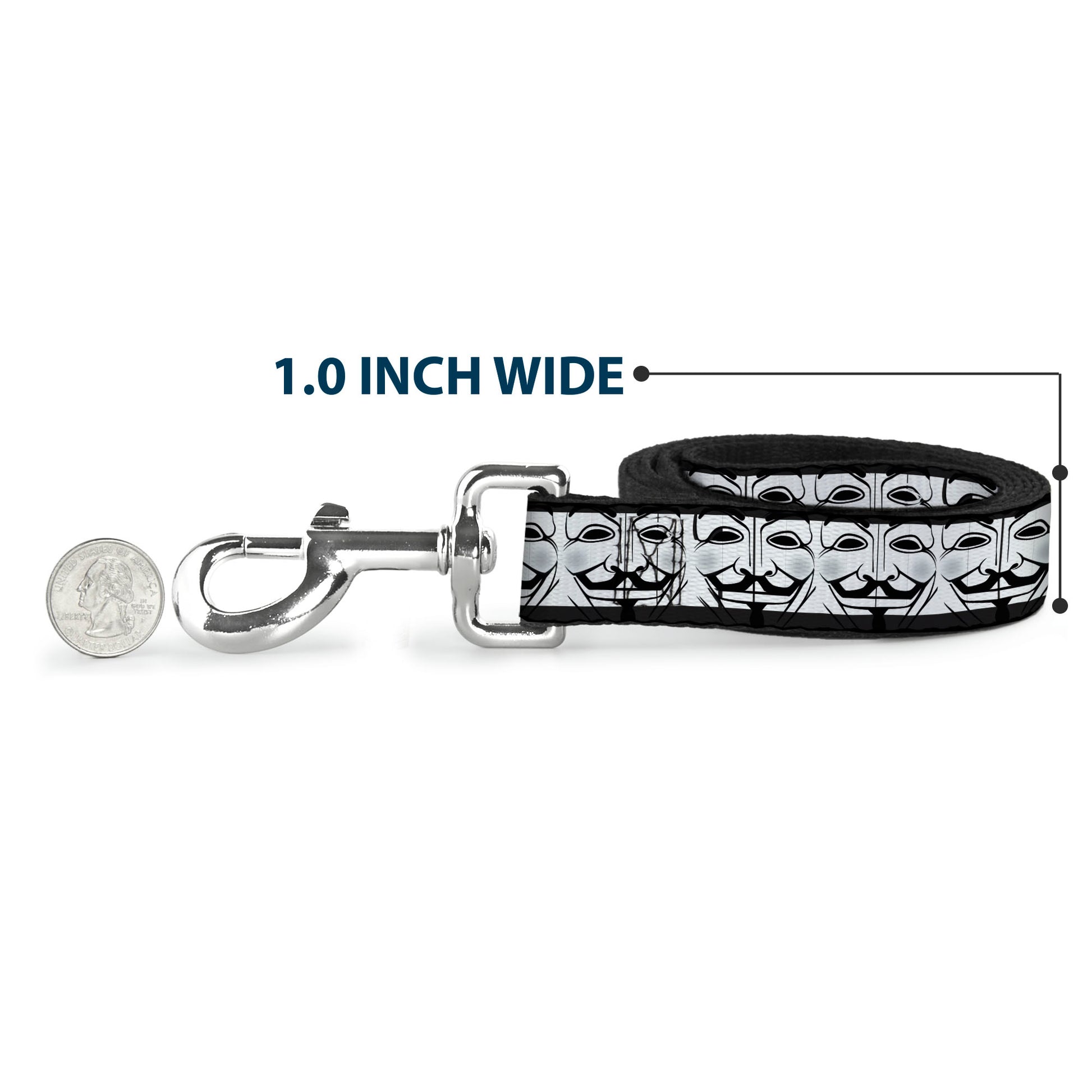Dog Leash - Anonymous Face CLOSE-UP Repeat White/Black/Gray Dog Leashes Buckle-Down