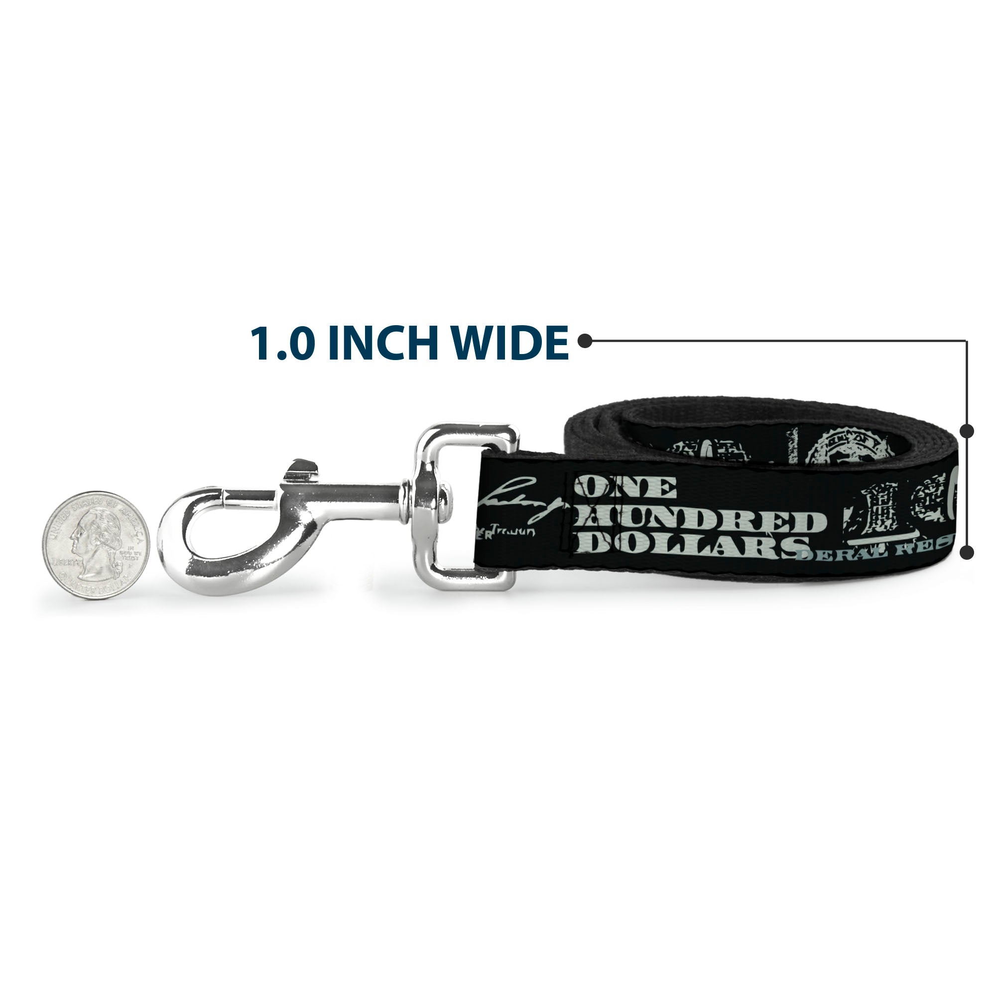Dog Leash - Americana One Hundred Dollar Bill Elements Black/Gray Dog Leashes Buckle-Down