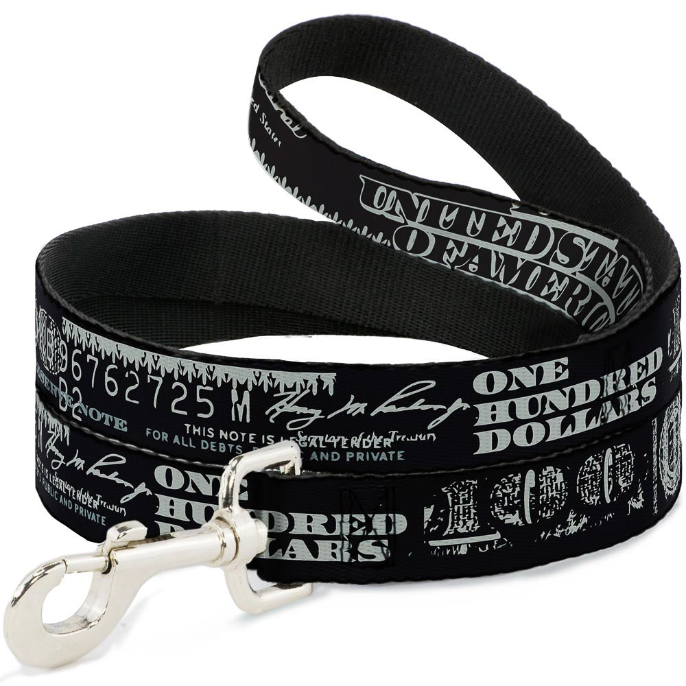 Dog Leash - Americana One Hundred Dollar Bill Elements Black/Gray Dog Leashes Buckle-Down