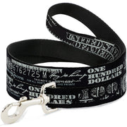 Dog Leash - Americana One Hundred Dollar Bill Elements Black/Gray Dog Leashes Buckle-Down