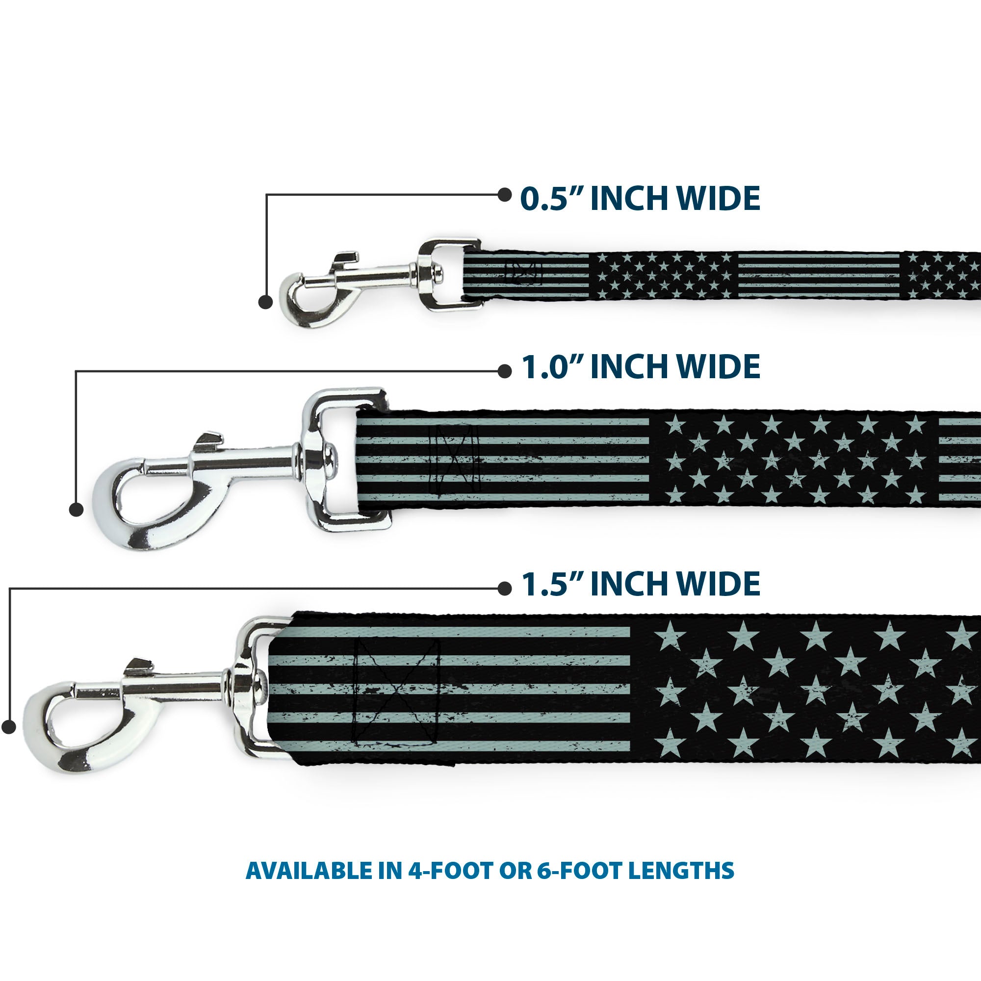 Dog Leash - Americana Stars & Stripes2 Weathered Black/Gray Dog Leashes Buckle-Down