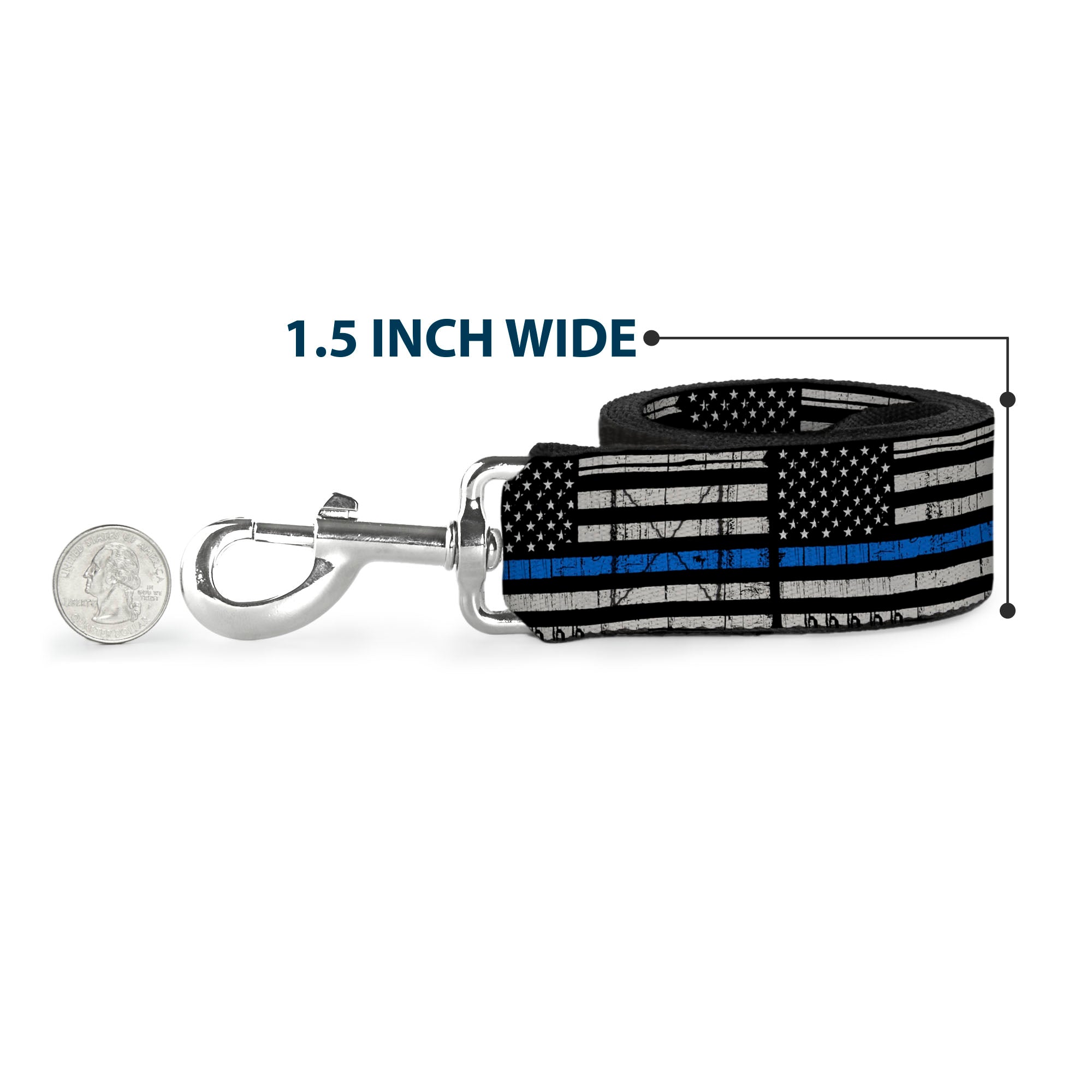 Dog Leash - Thin Blue Line Flag Weathered Black/Gray/Blue Dog Leashes Buckle-Down