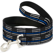 Dog Leash - Thin Blue Line Flag Weathered Black/Gray/Blue Dog Leashes Buckle-Down