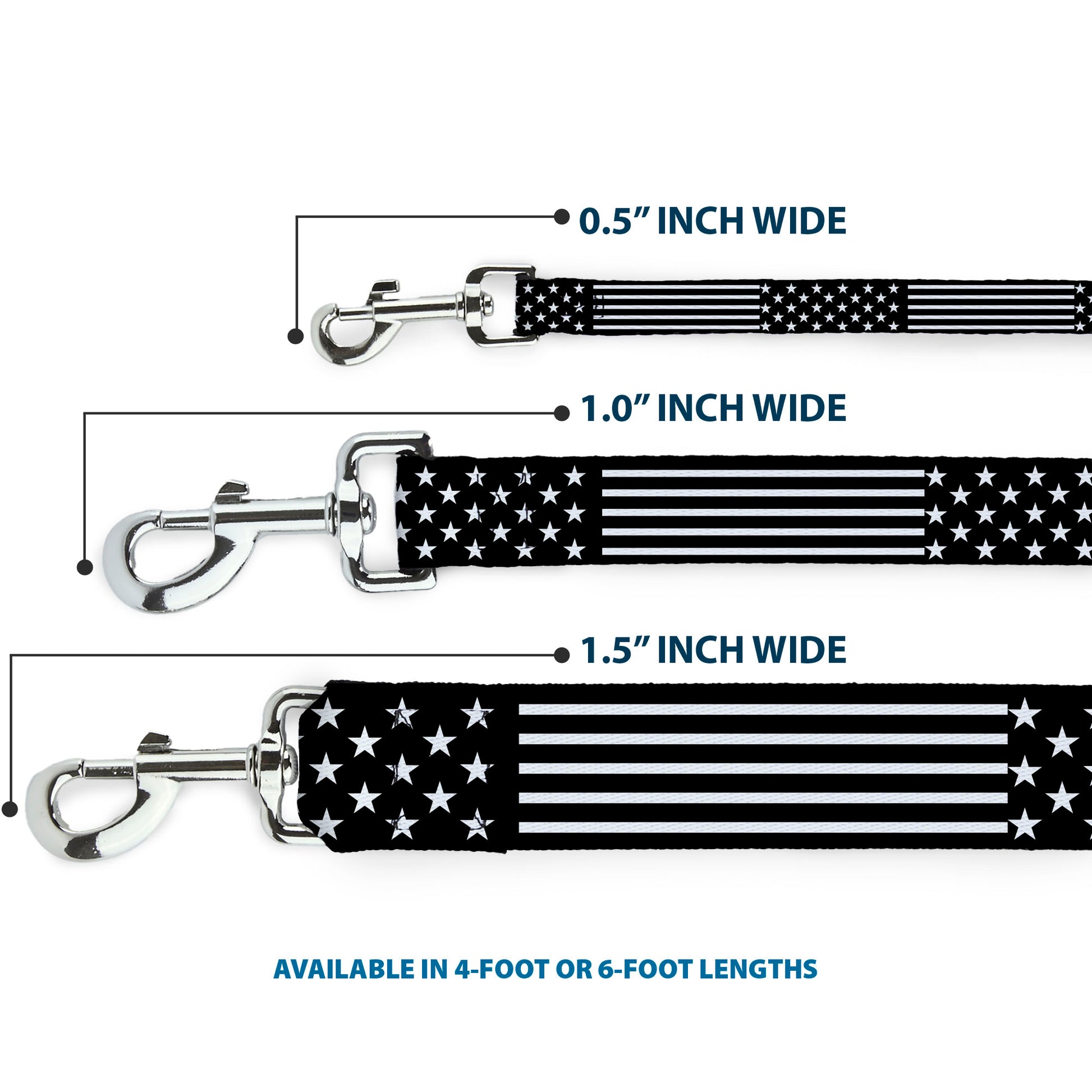 Dog Leash - Americana Stars & Stripes2 Black/White Dog Leashes Buckle-Down