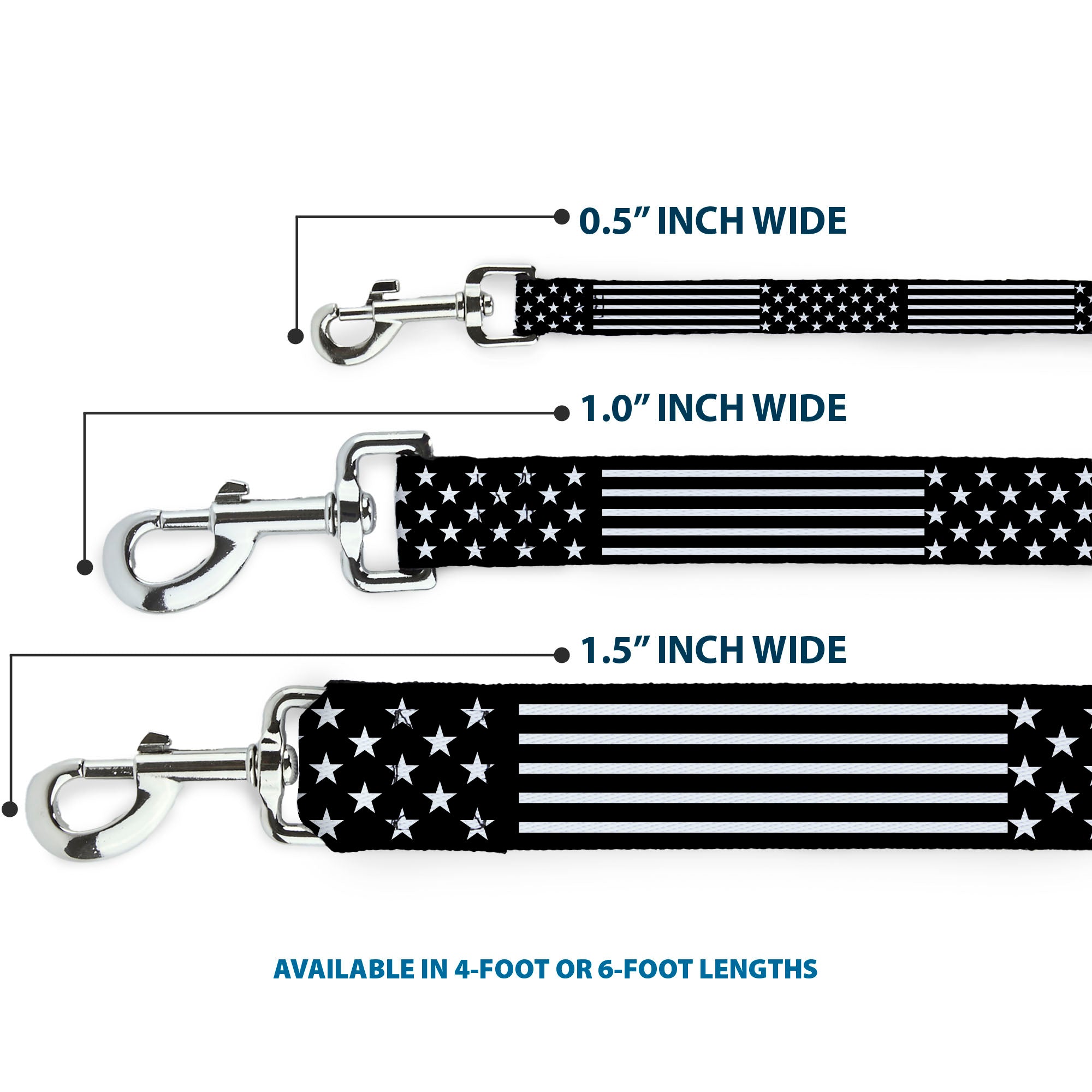 Dog Leash - Americana Stars & Stripes2 Black/White Dog Leashes Buckle-Down