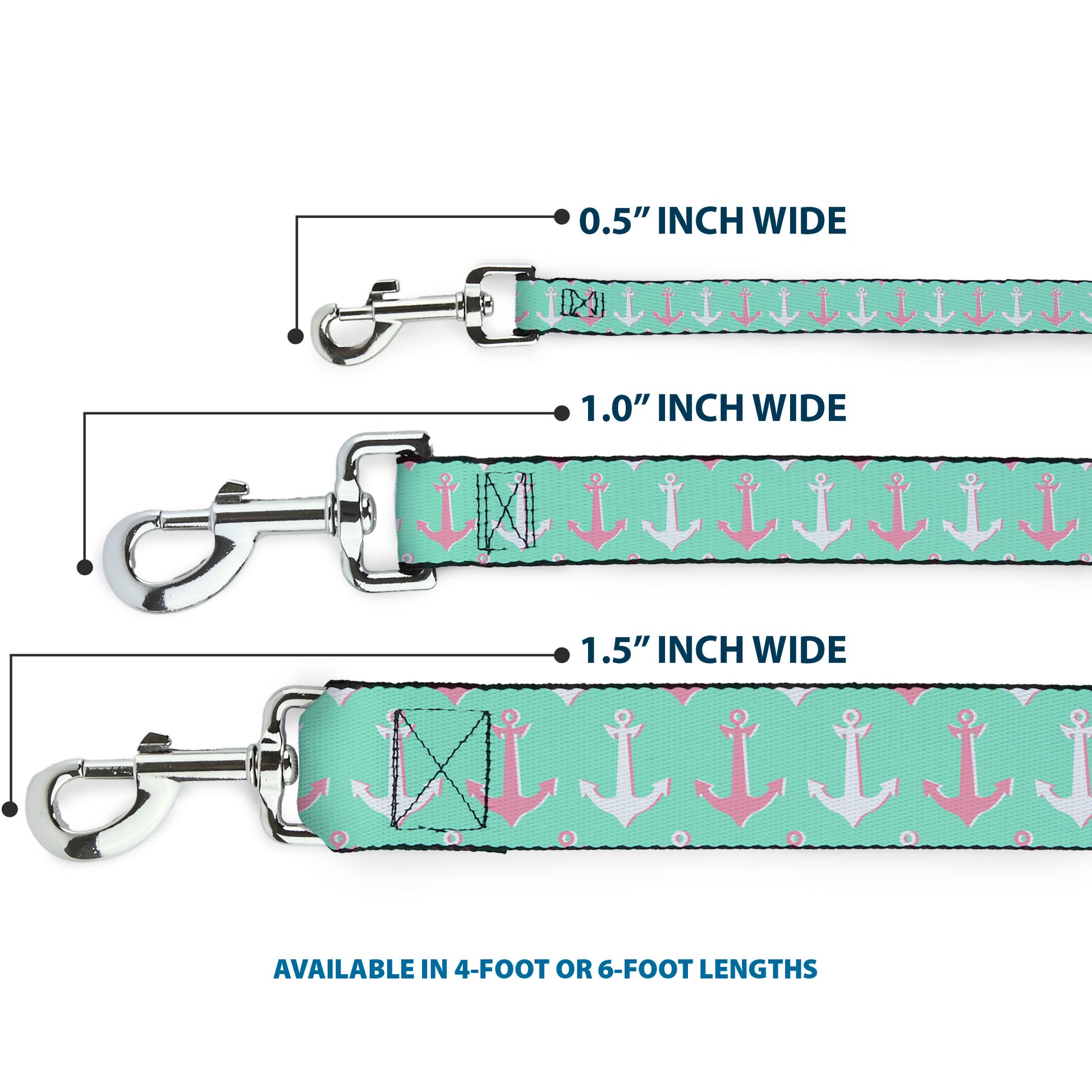 Dog Leash - Anchor2 CLOSE-UP Green/Pink/White Dog Leashes Buckle-Down