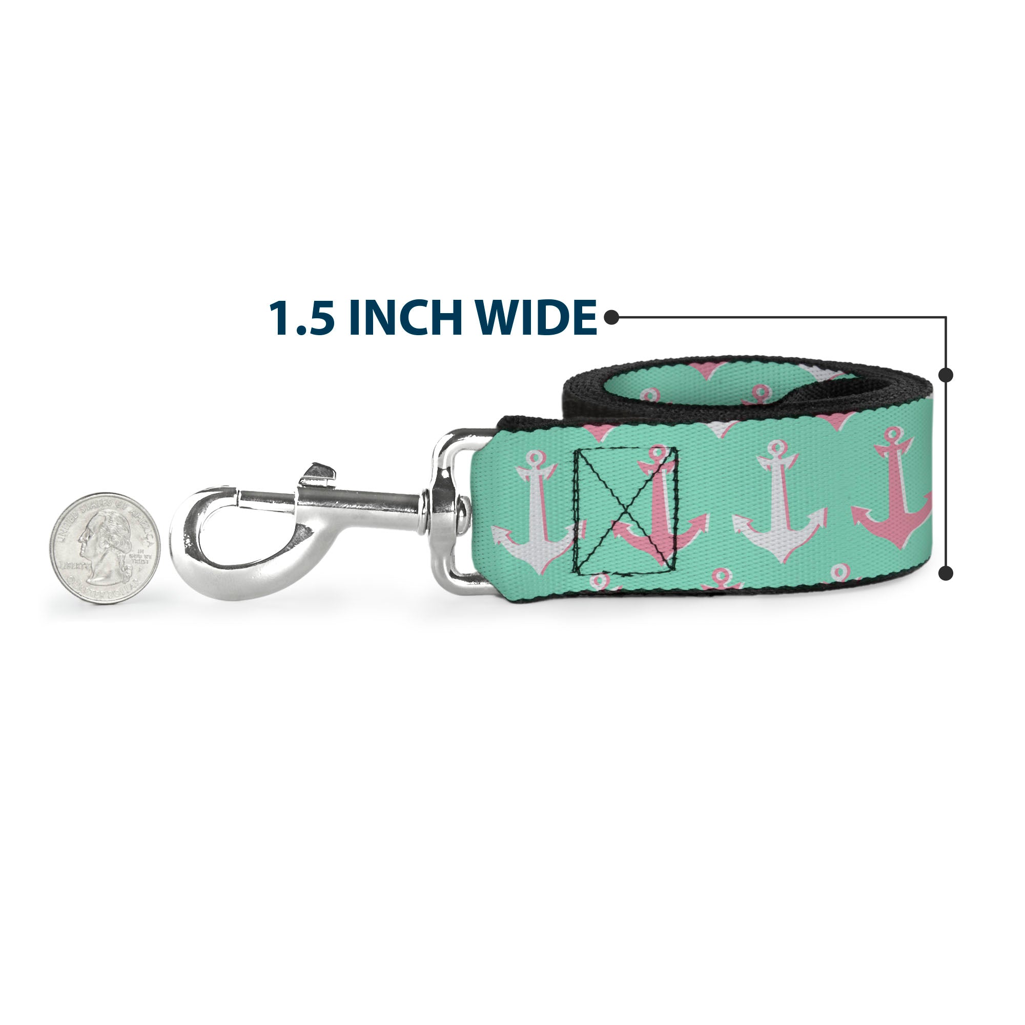 Dog Leash - Anchor2 CLOSE-UP Green/Pink/White Dog Leashes Buckle-Down