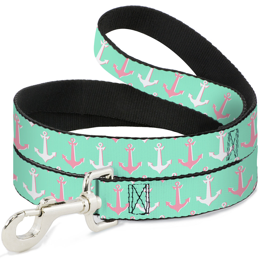 Dog Leash - Anchor2 CLOSE-UP Green/Pink/White Dog Leashes Buckle-Down