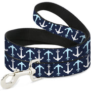 Dog Leash - Anchor2 Flip CLOSE-UP Navy/Baby Blue/White Dog Leashes Buckle-Down