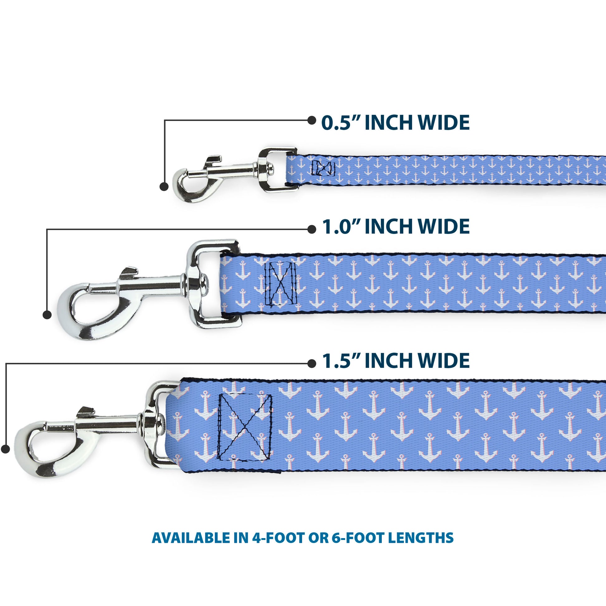 Dog Leash - Anchor2 Monogram Baby Blue/Baby Pink/White Dog Leashes Buckle-Down