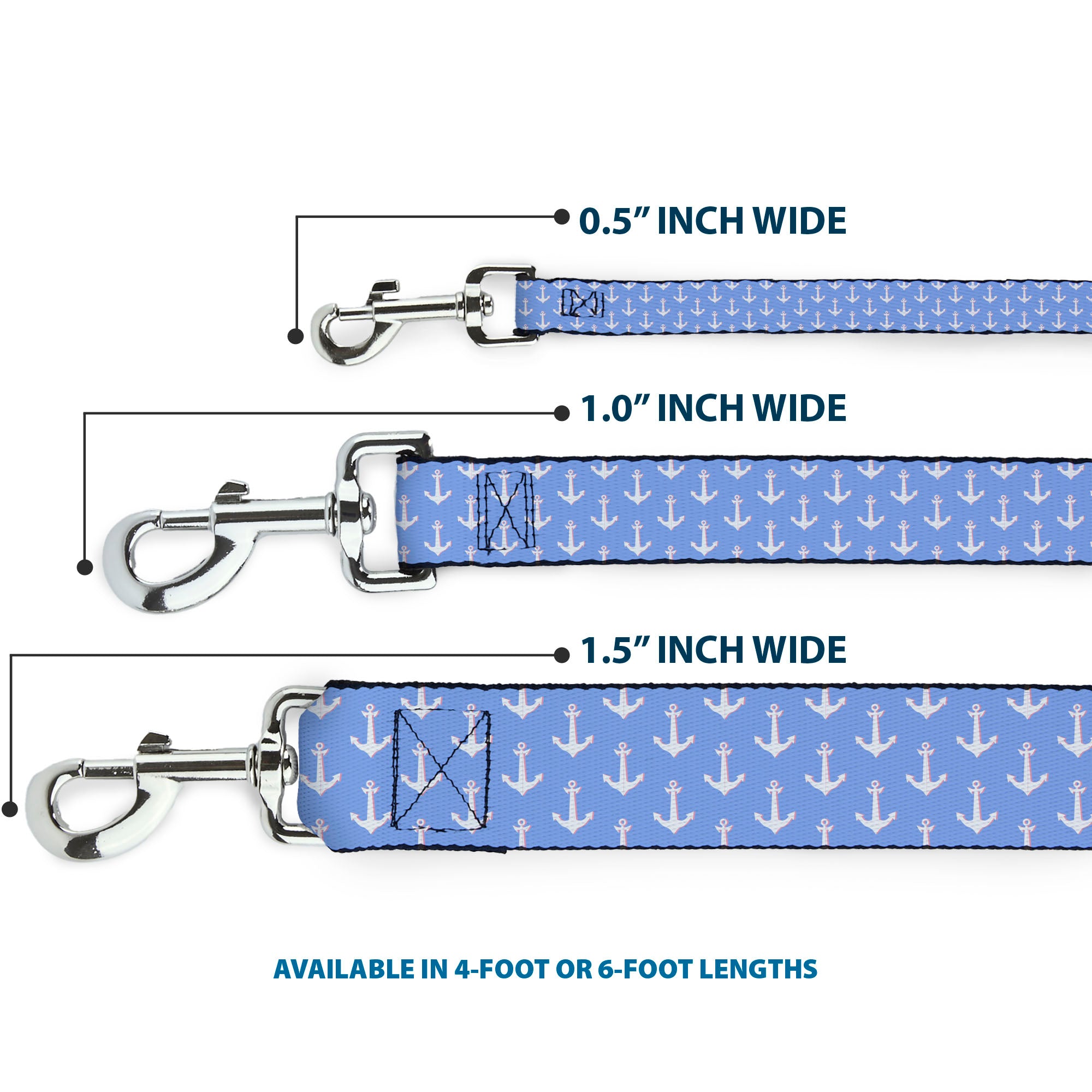 Dog Leash - Anchor2 Monogram Baby Blue/Baby Pink/White Dog Leashes Buckle-Down