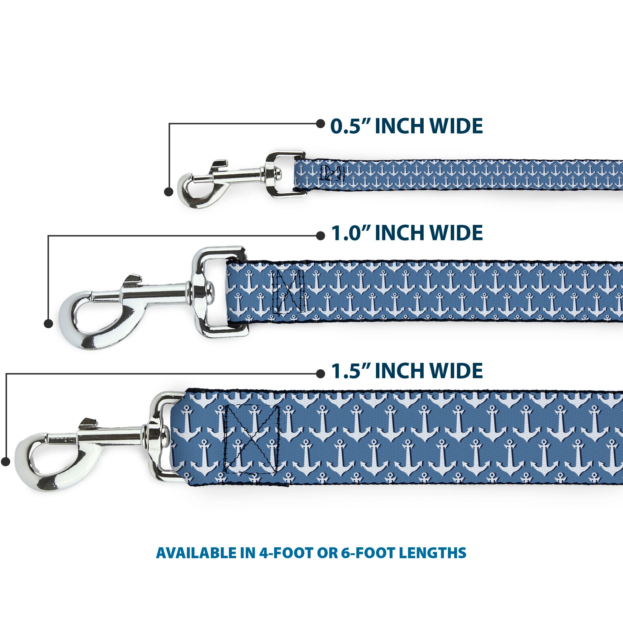 Dog Leash - Anchor2 Monogram Baby Blue/Navy/White Dog Leashes Buckle-Down