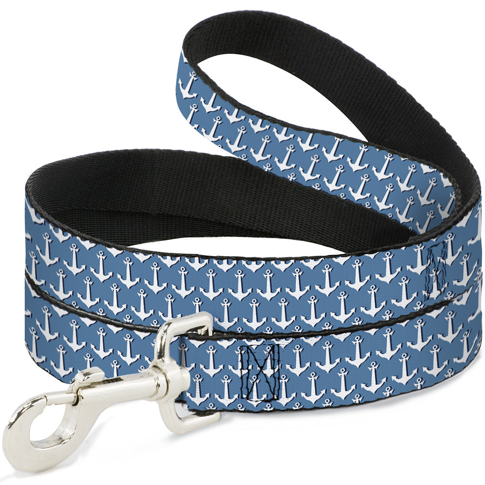 Dog Leash - Anchor2 Monogram Baby Blue/Navy/White Dog Leashes Buckle-Down