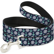 Dog Leash - Anchor2/Helm Monogram Navy/Turquoise/White Dog Leashes Buckle-Down