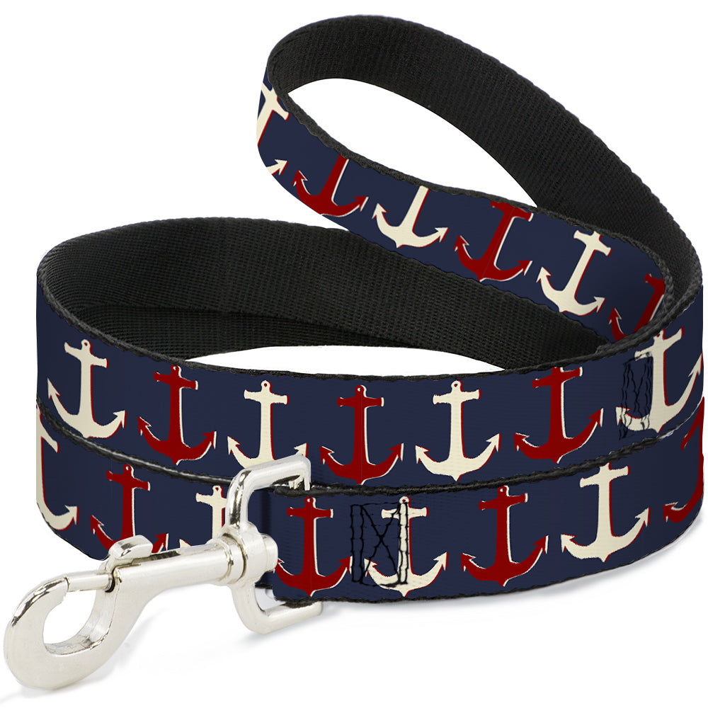 Dog Leash - Anchor3 CLOSE-UP Navy/Red/Cream Dog Leashes Buckle-Down