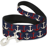 Dog Leash - Anchor3 CLOSE-UP Navy/Red/Cream Dog Leashes Buckle-Down